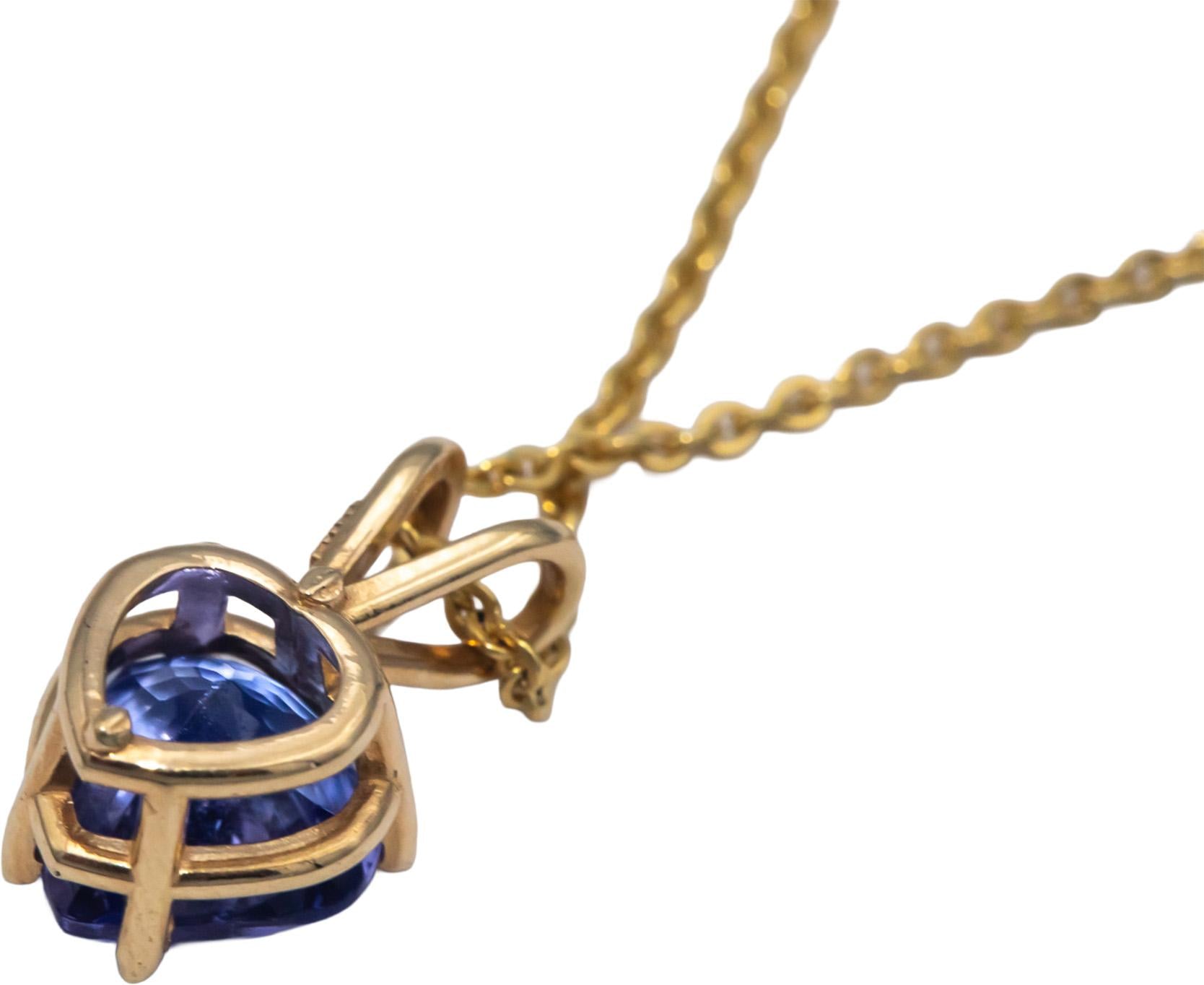 14k Yellow Gold 1.50CT Heart Cut Tanzanite Solitaire Pendant Necklace
