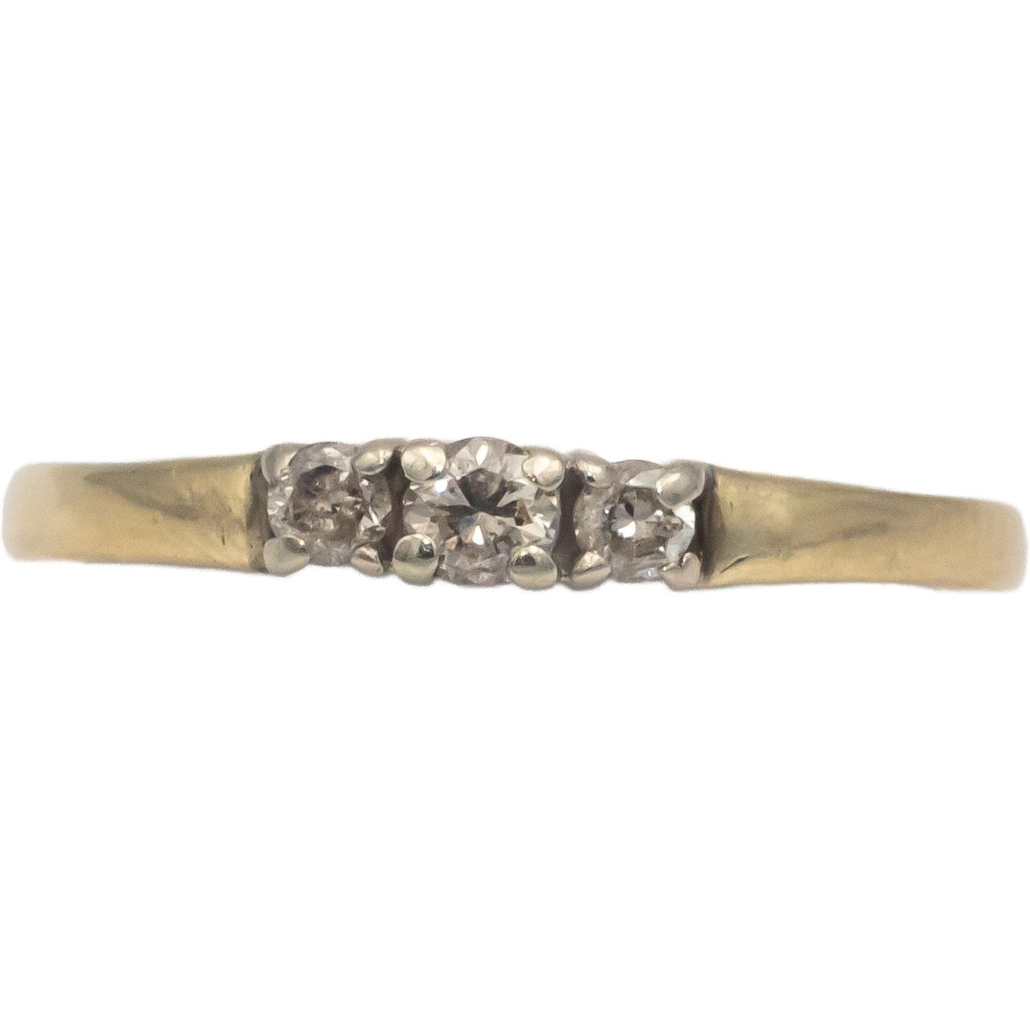 10k Yellow & White Gold 0.25CT Round Cut Diamond Three Stone Ring Size 7