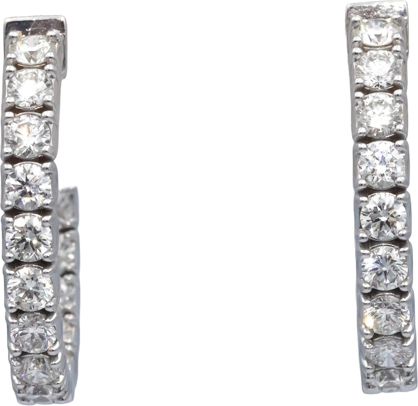 14k White Gold Jewelry VS Round Cut Diamond Inside Out Hoop Earrings 4.31CT