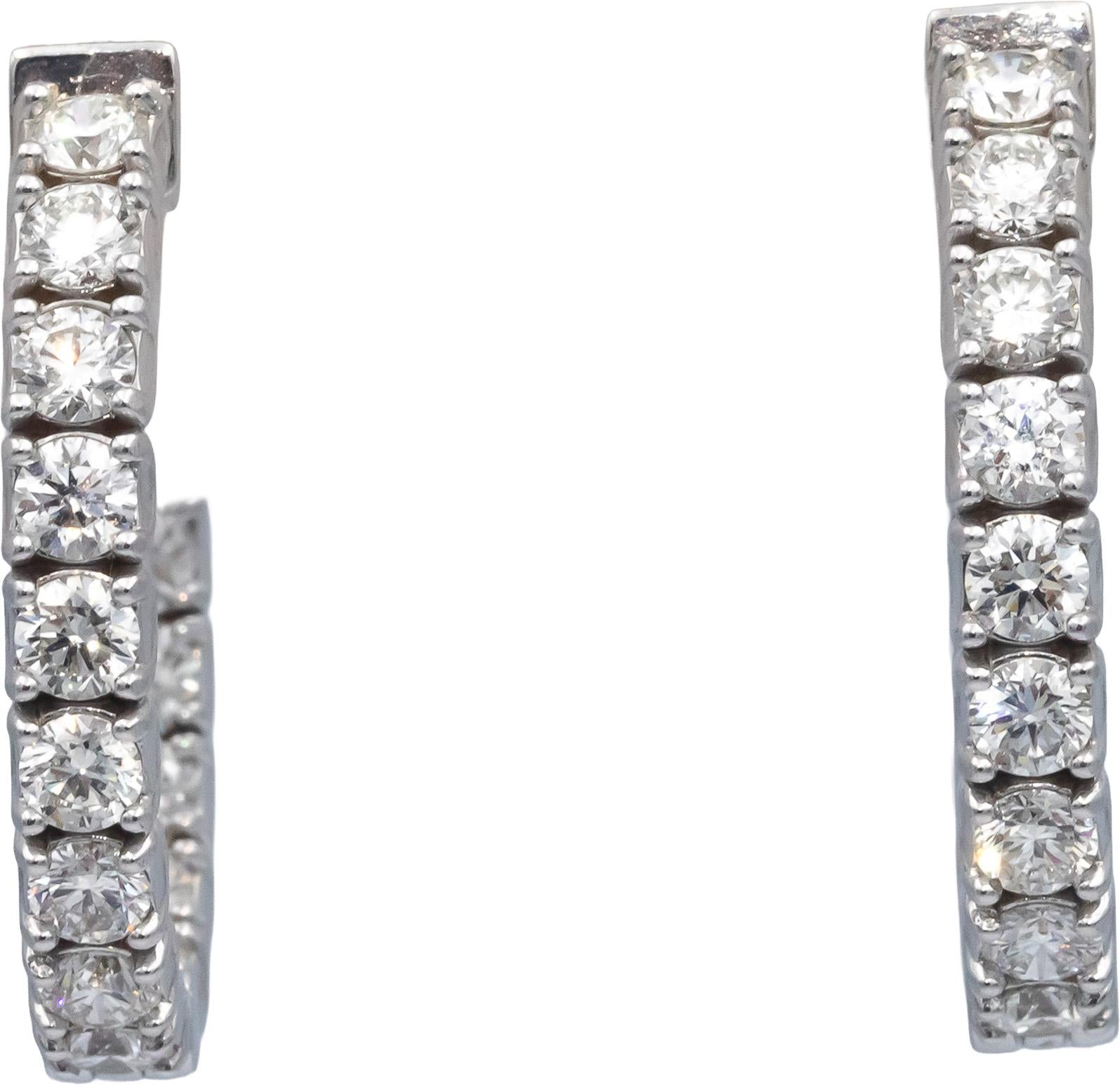 14k White Gold Jewelry VS Round Cut Diamond Inside Out Hoop Earrings 4.31CT