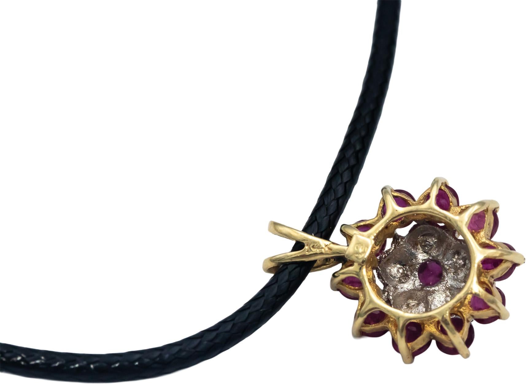14k Yellow Gold 0.52CT Ruby and Diamond Floral Pendant Necklace