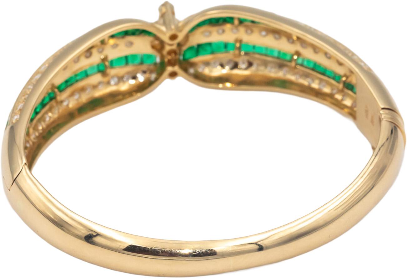 CGL Certified 14k Yellow Gold 6.0CT Diamond and Emerald Bangle Bracelet