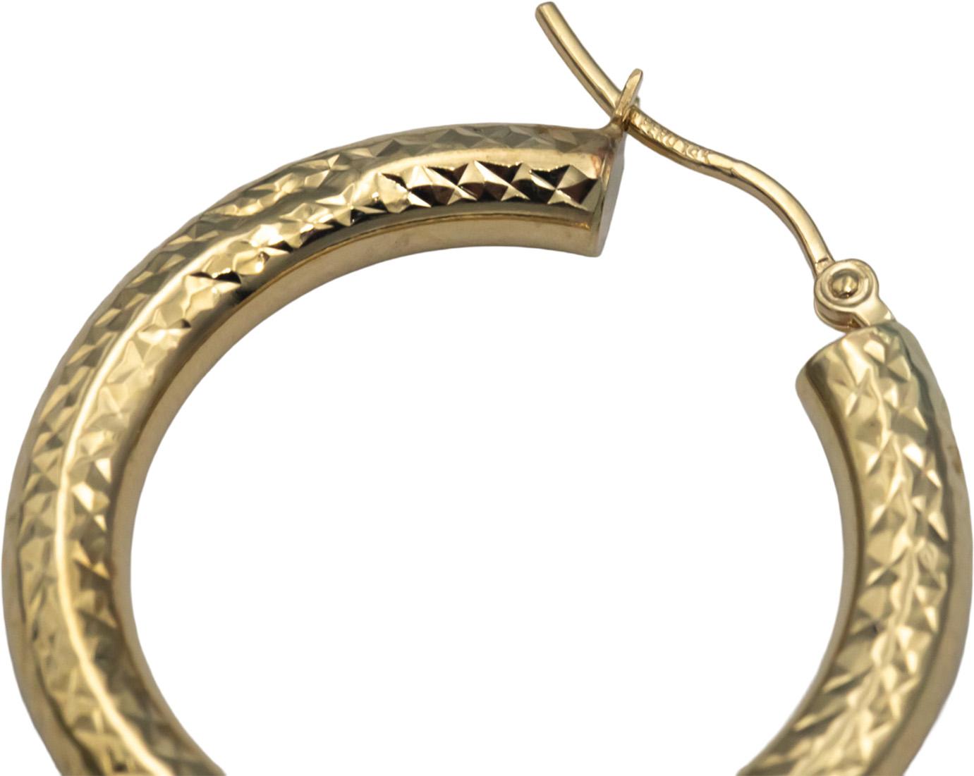 14k Yellow Gold 30.0mm Diameter Diamond Cut Textured Hoop Earrings