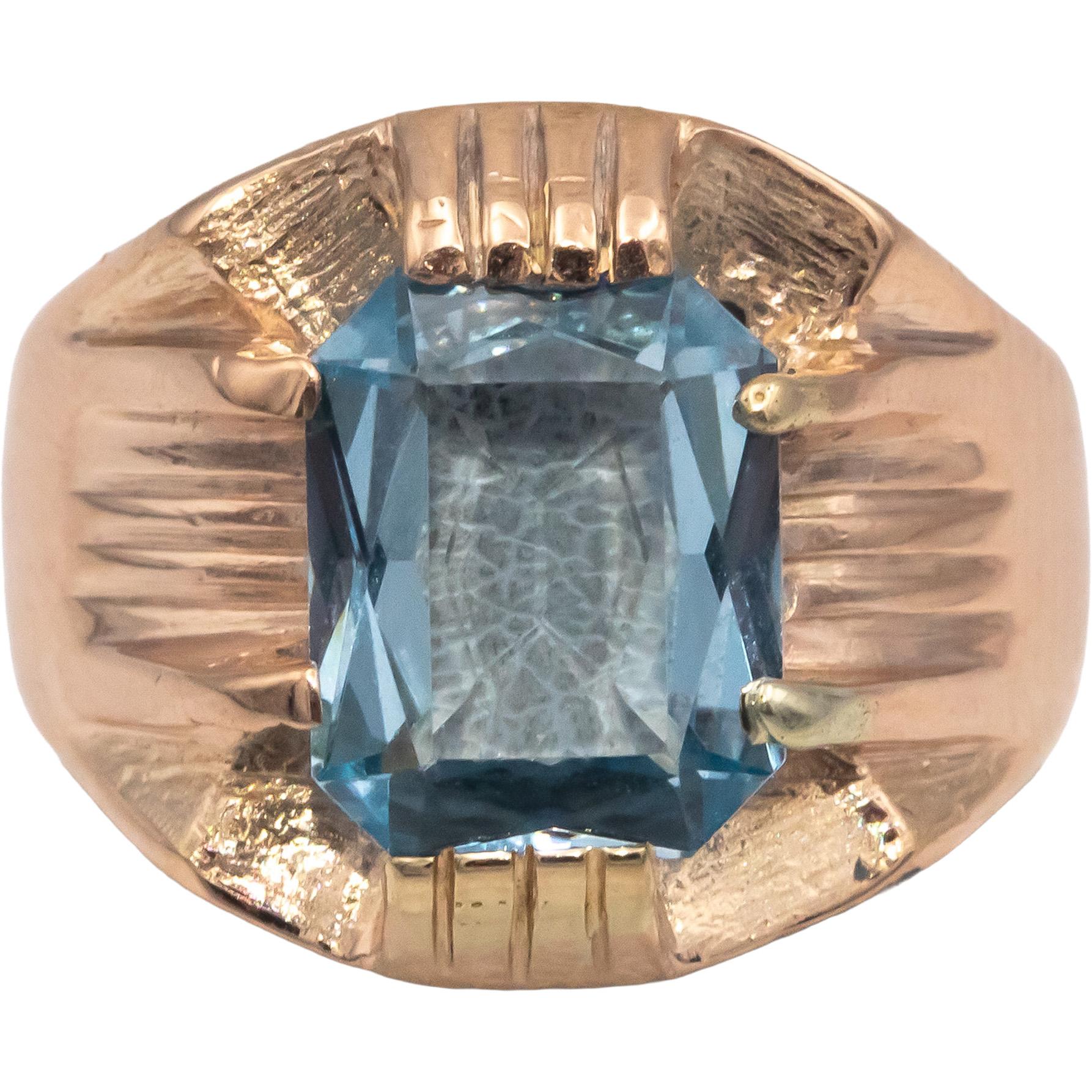 Vintage Antique Blue Topaz 10k Rose Gold Solitaire Cocktail Ring Size 6.5
