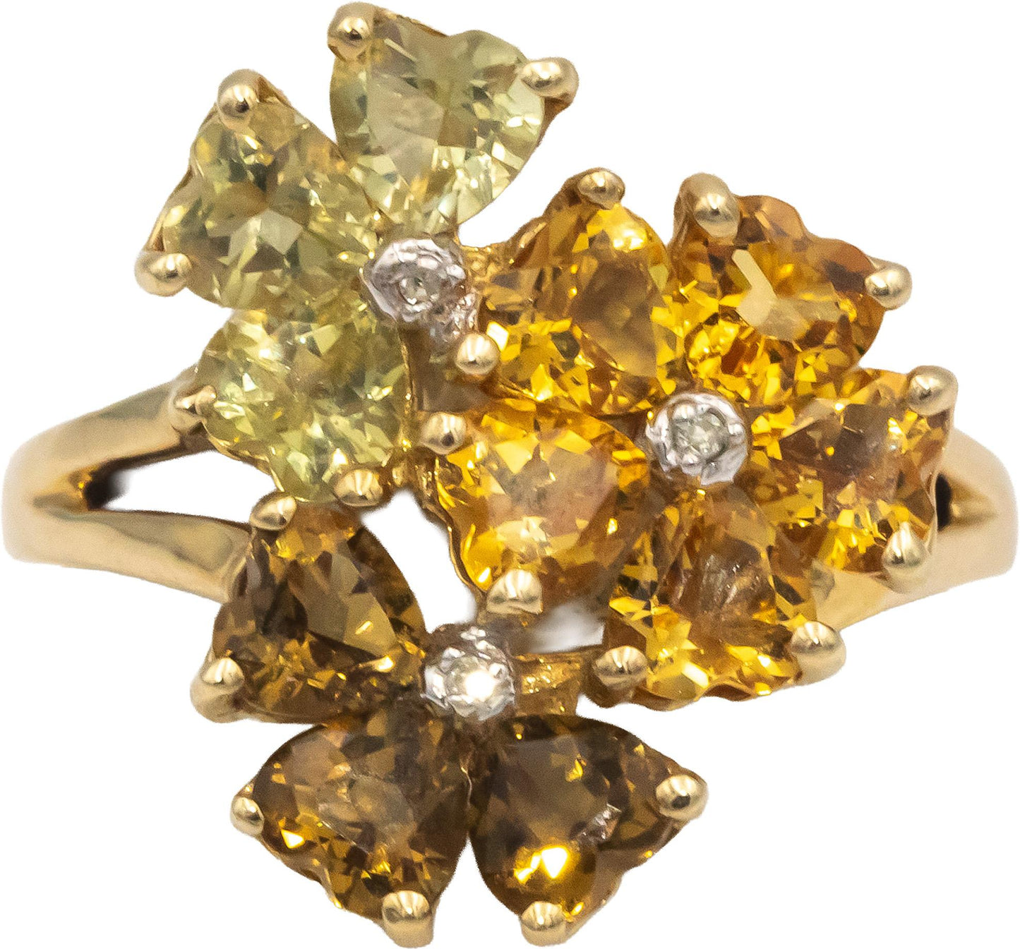 10k Yellow Gold Assorted Gemstone Flower Ring 2.50CT Size 7 w/ Diamond Accents