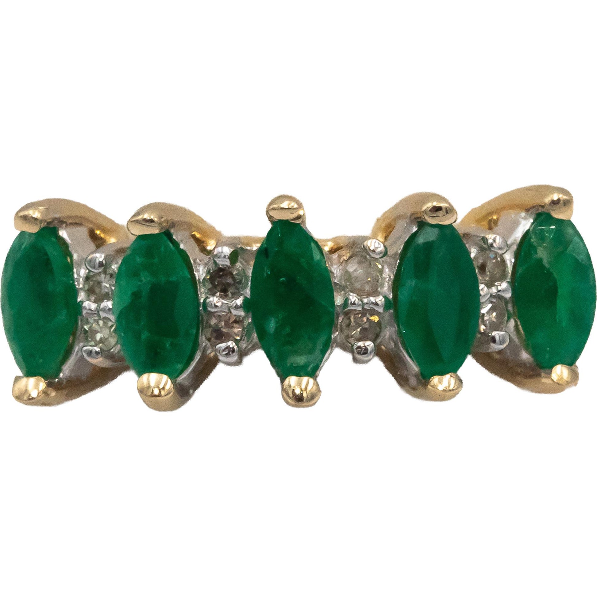 Round Diamond & Marquise Emerald 14k Yellow Gold Band Ring 0.60CT Size 7