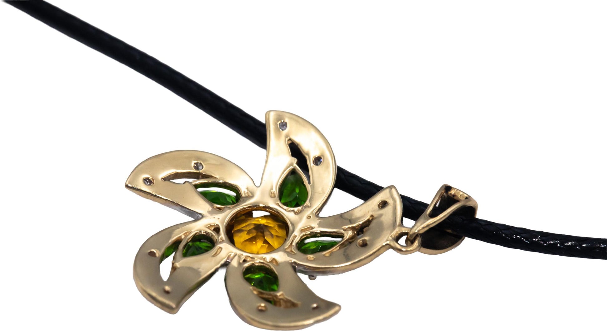 14k Yellow Gold Peridot Citrine Floral Pendant Necklace w/ Diamond Accents .08CT