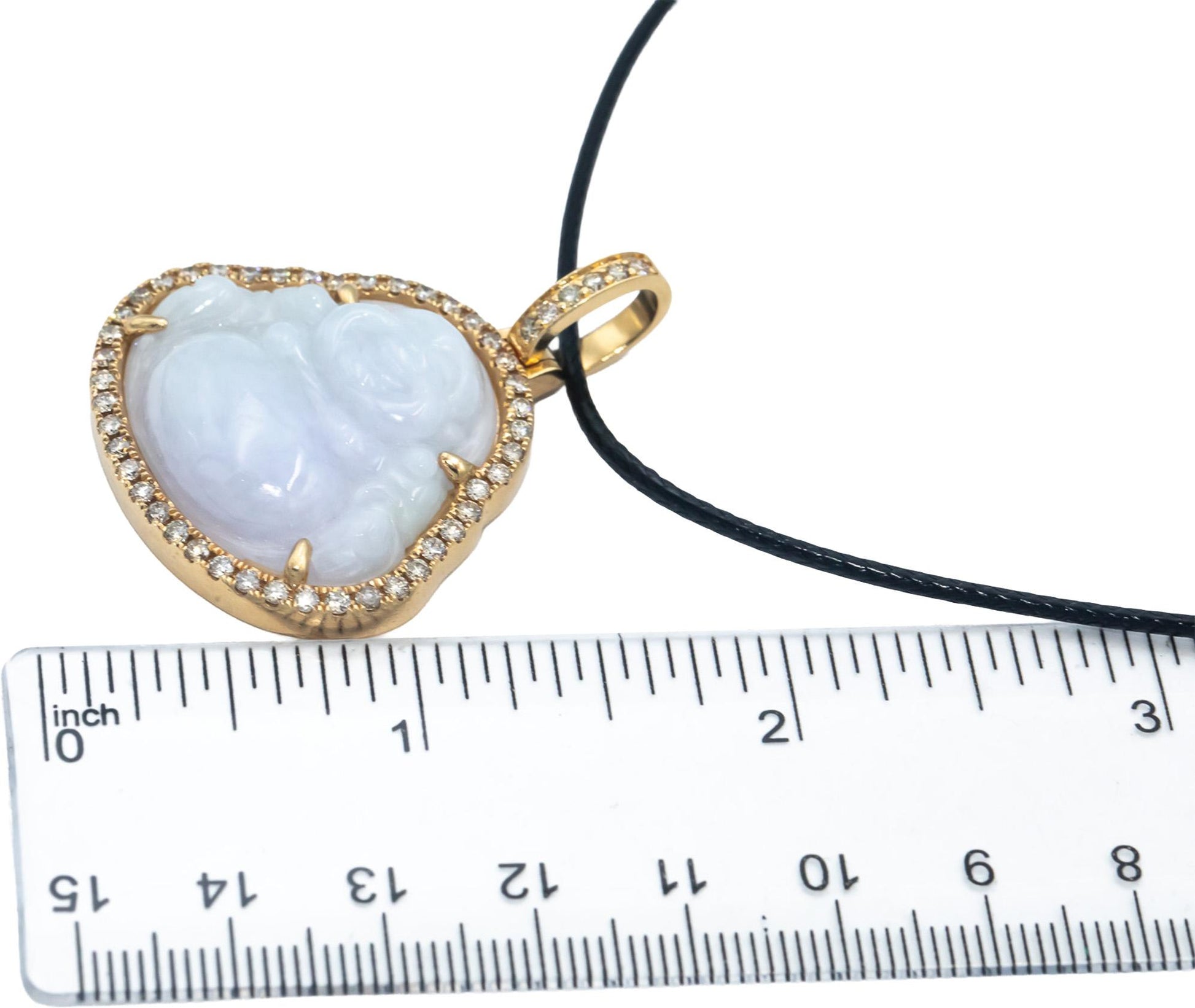 10k Yellow Gold Diamond & Carved Lavender Jadite Buddha Pendant Necklace 1.0CT