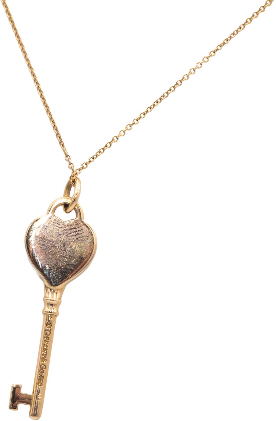 TIFFANY & CO. 18k Yellow Gold Tiffany Keys Heart Key Pendant Necklace w/ Box