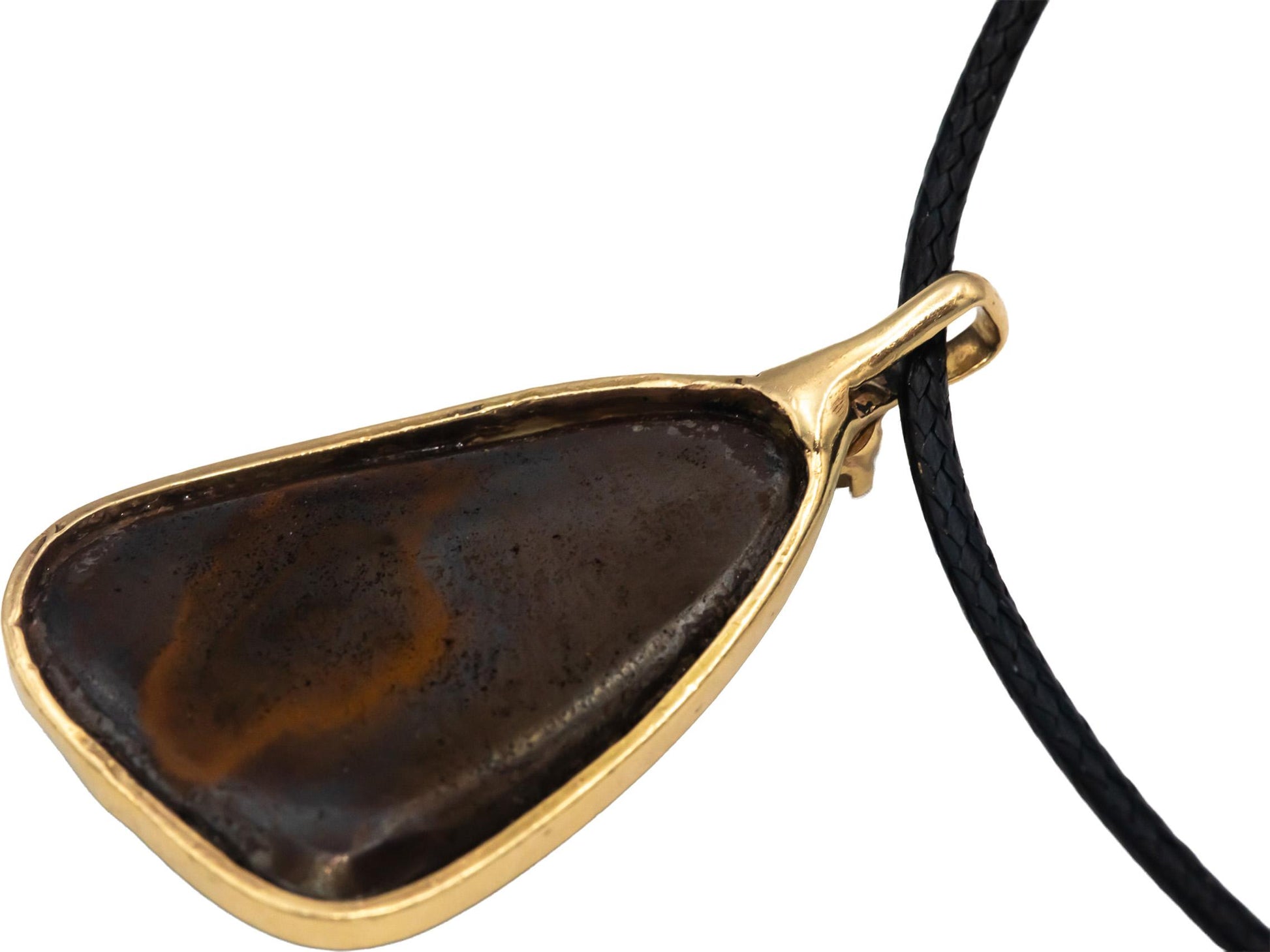 14k Yellow Gold Round Diamond & Boulder Opal Pendant Necklace 15.08CT