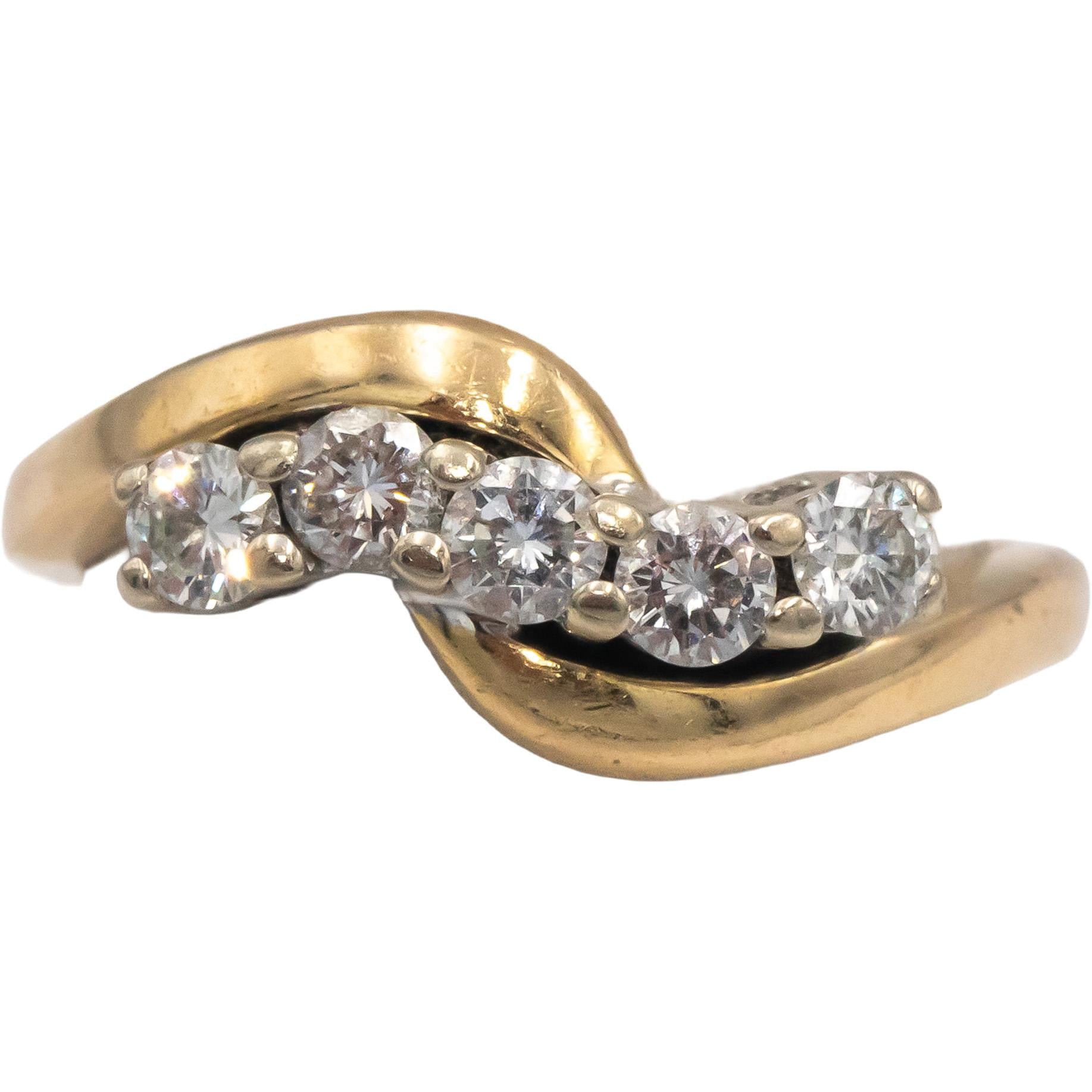 14k Yellow & White Gold Round Diamond Crossover Style Band Ring 0.50CT Size 7