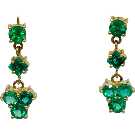 18k Yellow Gold Jewelry Round Emerald Drop Dangle Earrings 2.50CT