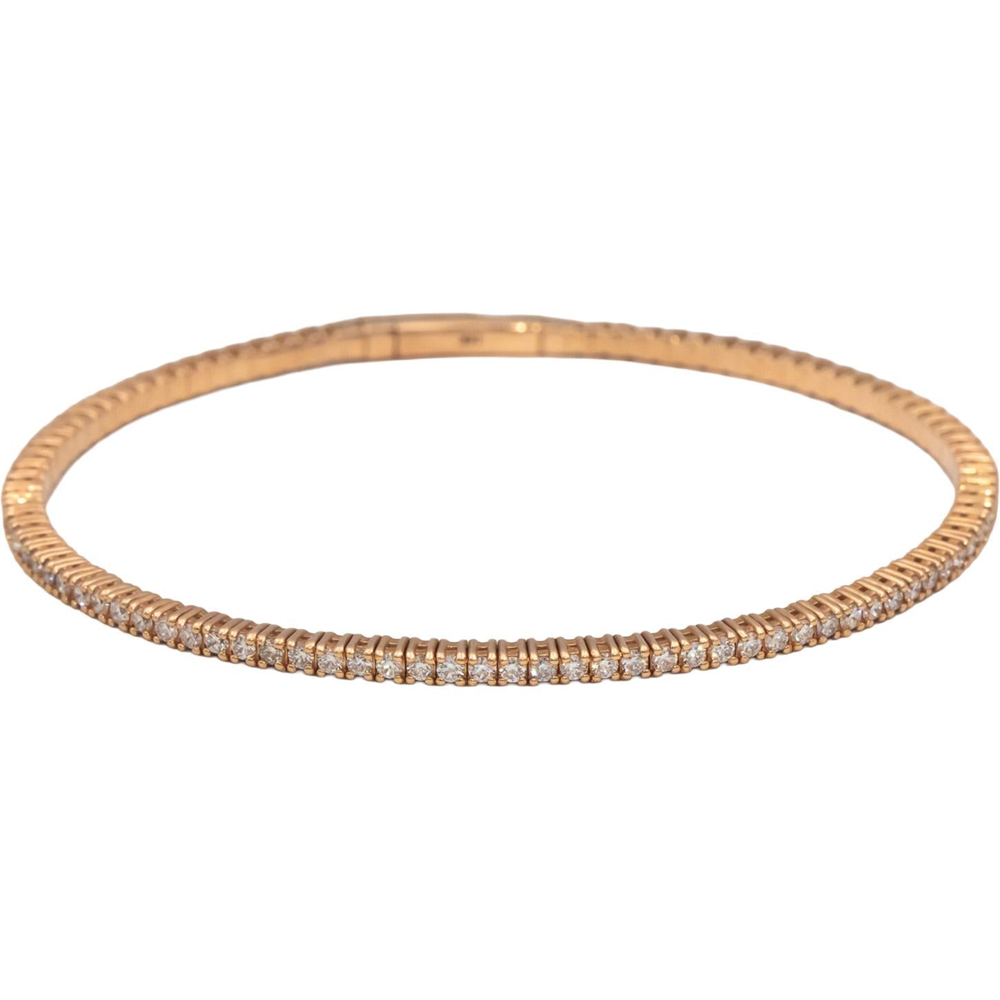 14k Rose Gold VS Round Diamond Semi-Flexible Bangle Bracelet 1.70CT