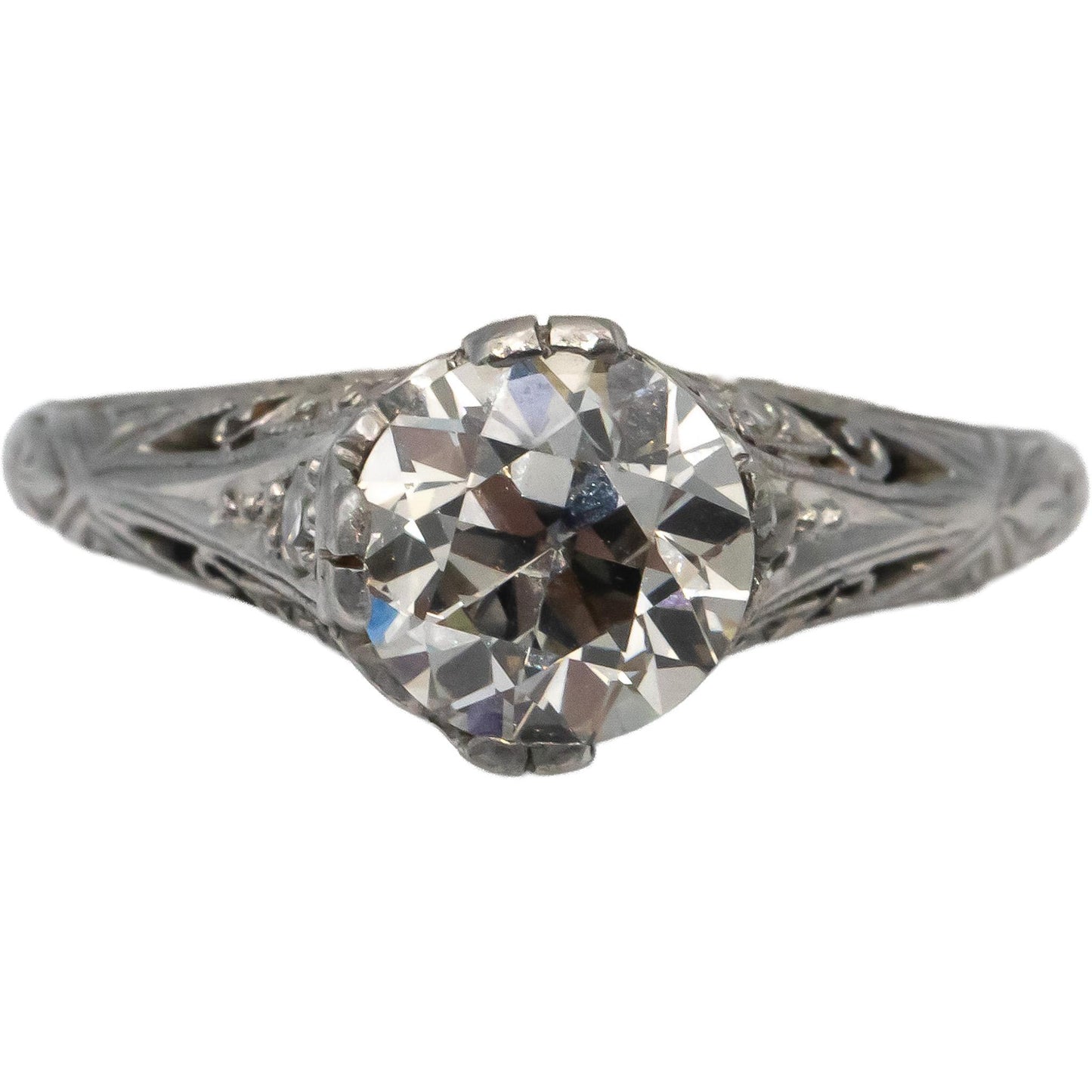 Vintage Antique Platinum Old Euro Diamond Filigree Ring 1.20CT Size 6