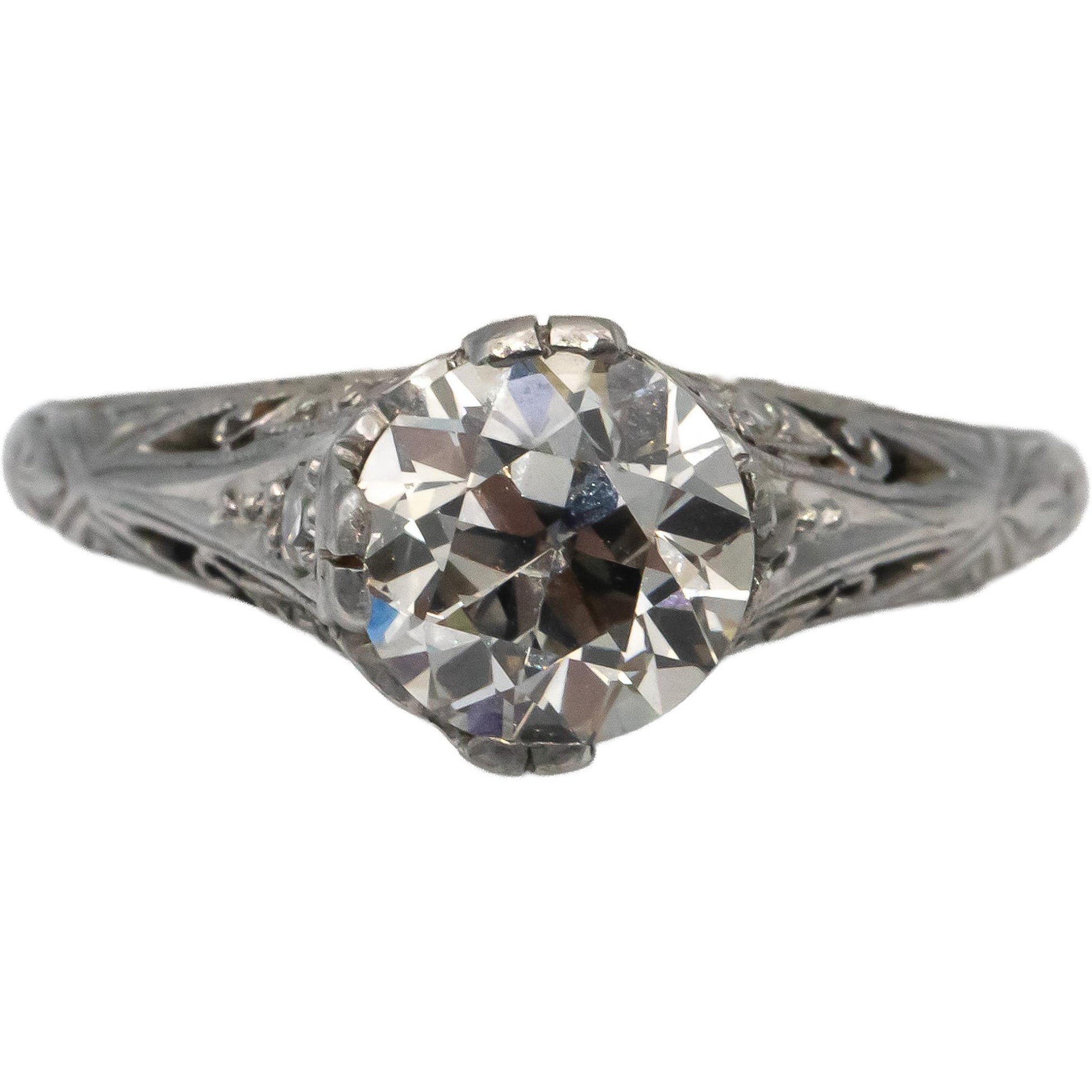Vintage Antique Platinum Old Euro Diamond Filigree Ring 1.20CT Size 6