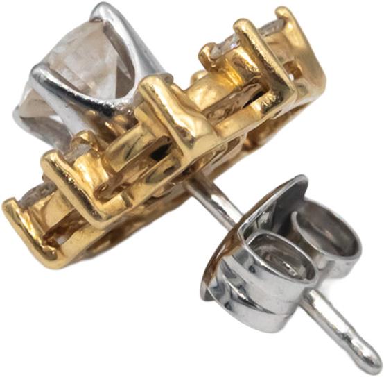 14k White & Yellow Gold Round Diamond Stud Earrings w/ Jacket Enhancers 0.60CT