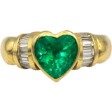 GIA Certified 18k Gold Heart Colombian Emerald & Diamond Ring 2.10CT Size 6