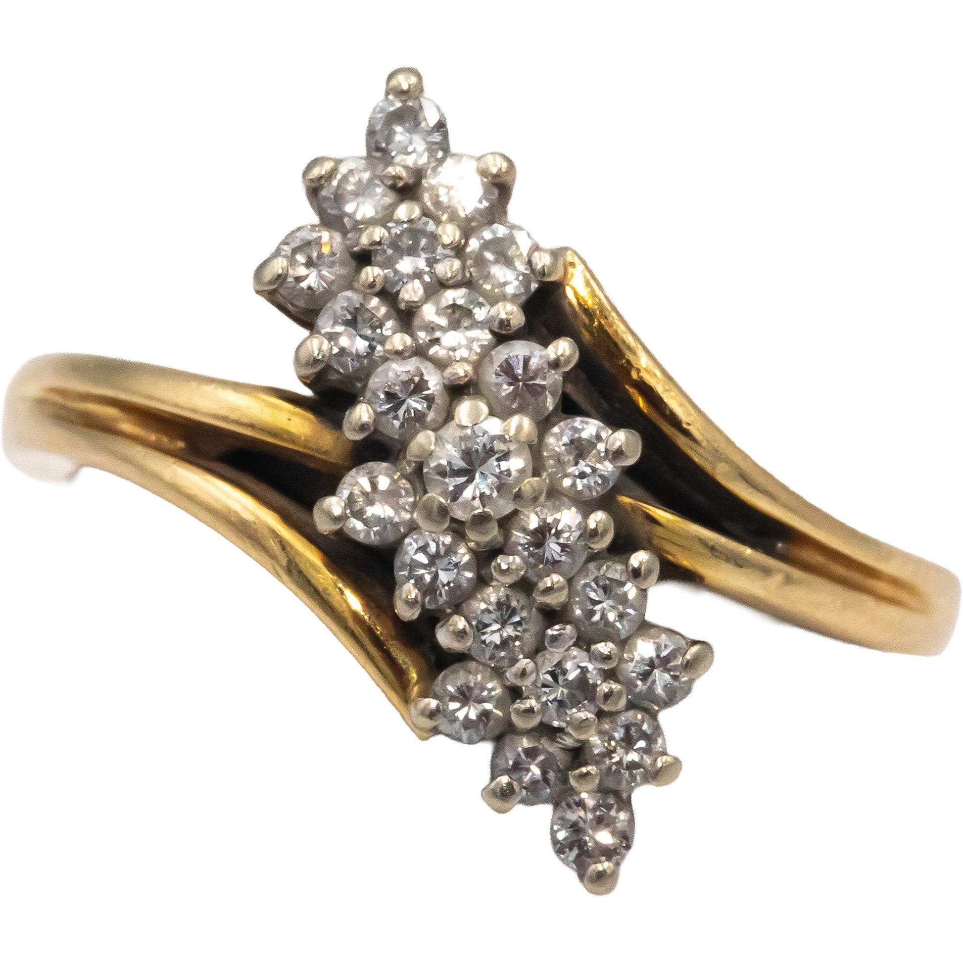 14k Yellow & White Gold Round Diamond Cluster Cocktail Ring 0.35CT Size 6.5