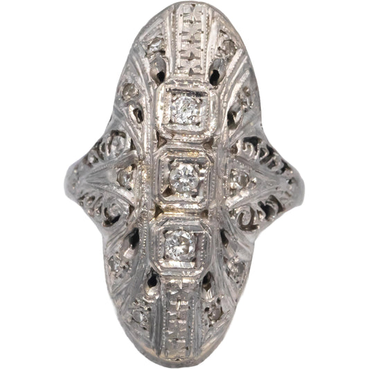 Vintage Antique 14k White Gold 0.25CT VS Diamond Filigree Cocktail Ring Size 5.5
