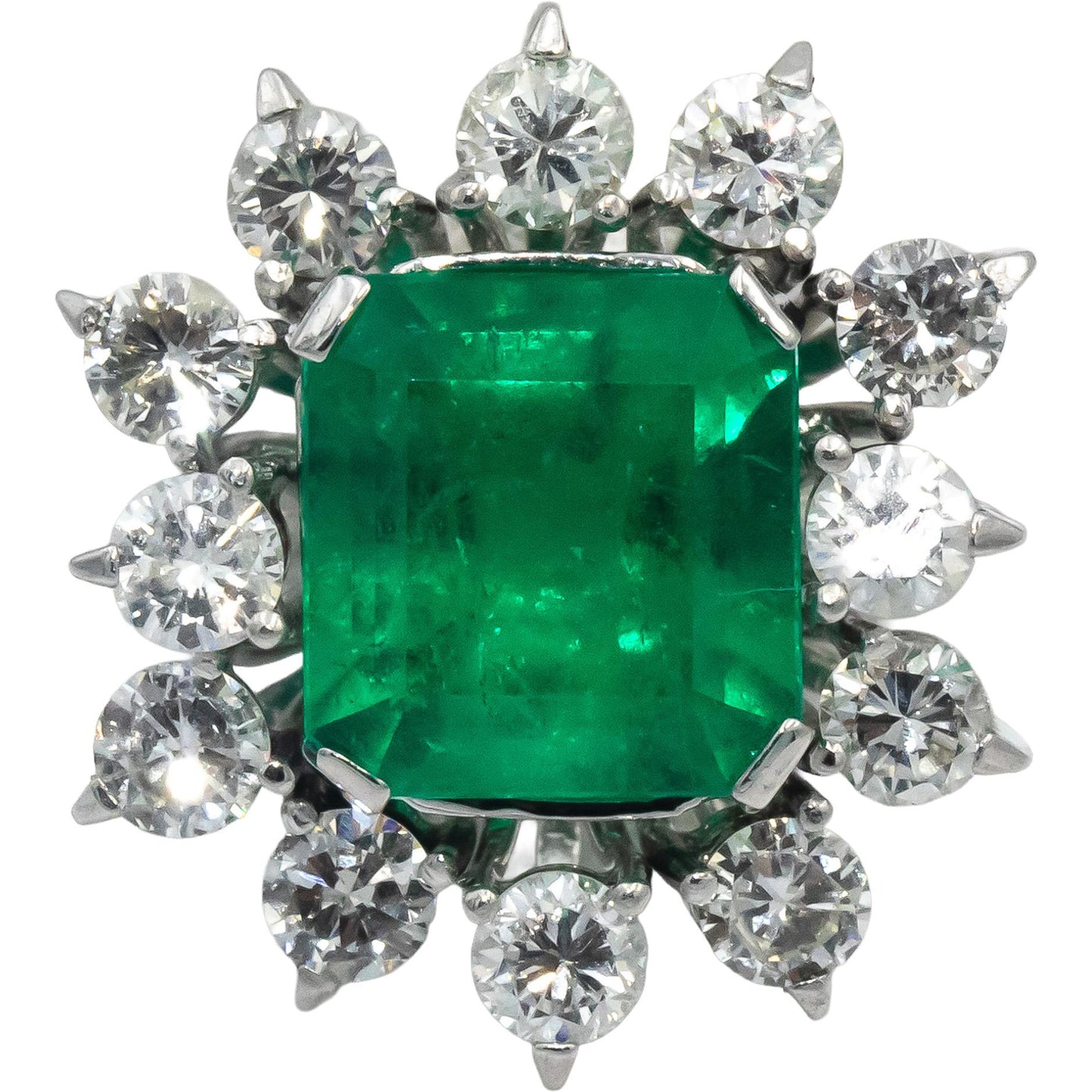 GIA Certified 14k White Gold Colombian Emerald & VS Diamond Cocktail Ring 5.30CT