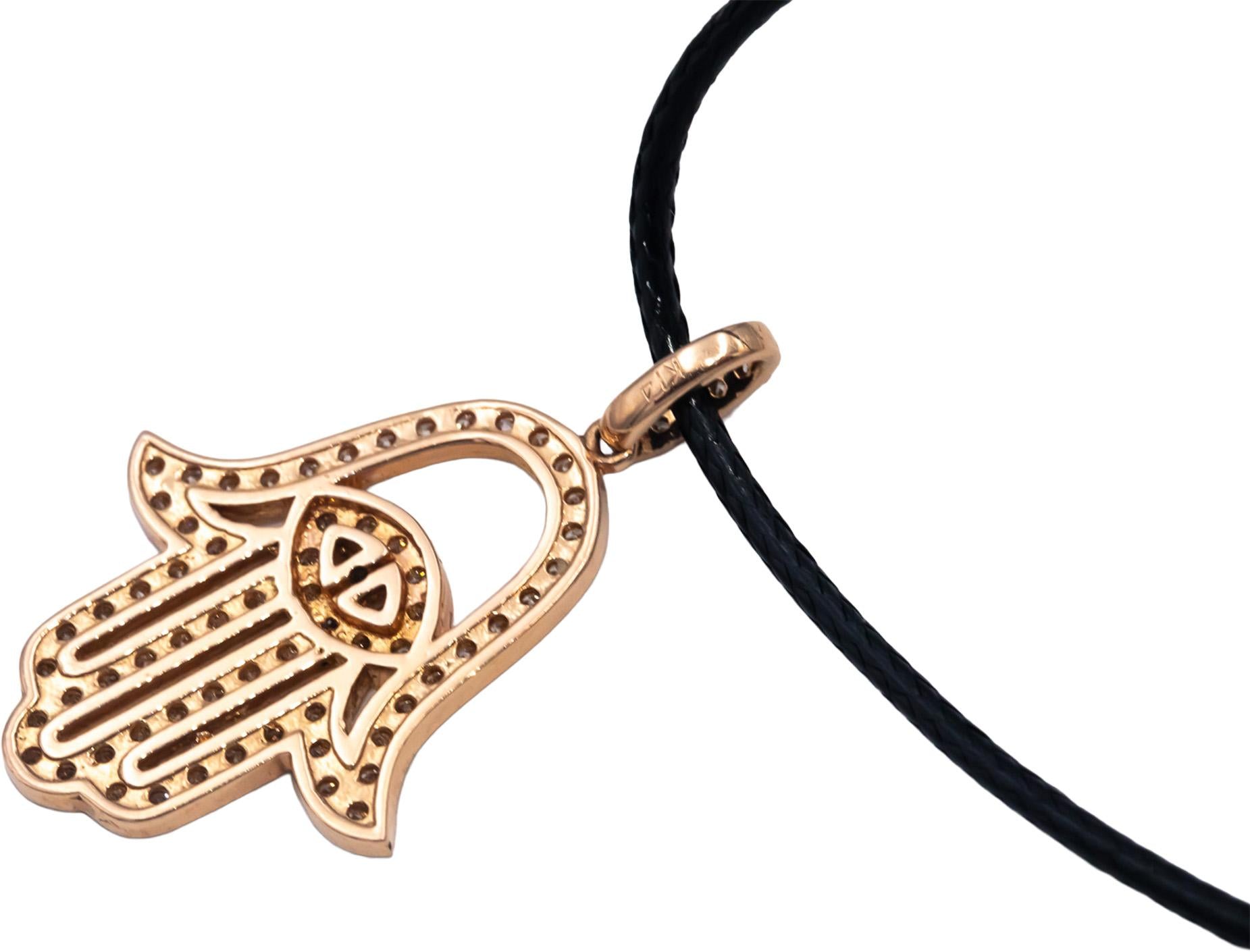 14k Rose Gold VS Round Diamond Hamsa Hand Pendant Necklace 1.05CT