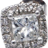 14k White Gold Princess & Round Diamond Stud Earrings 1.74CT w/ 1.54CT Centers