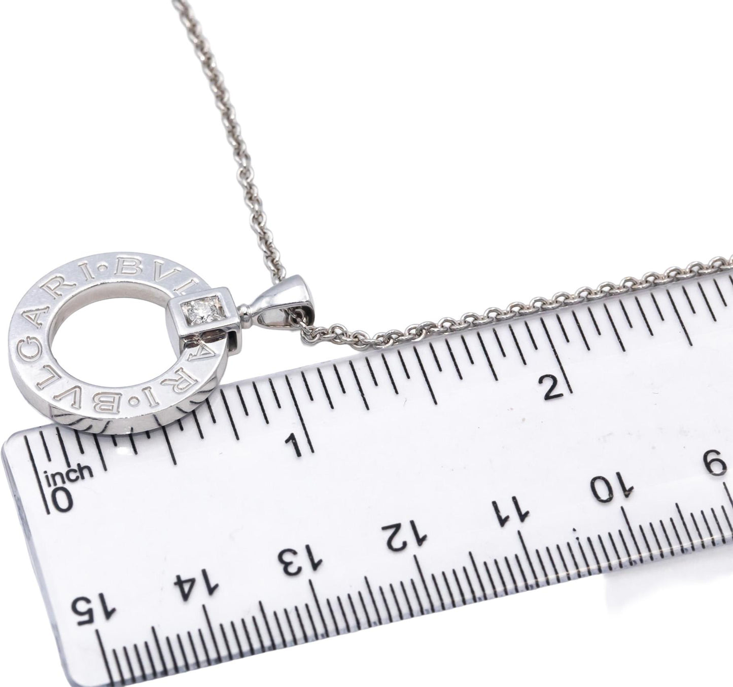 BVLGARI Round Diamond 18k White Gold Pendant Necklace w/ Box .07CT $6300 Retail