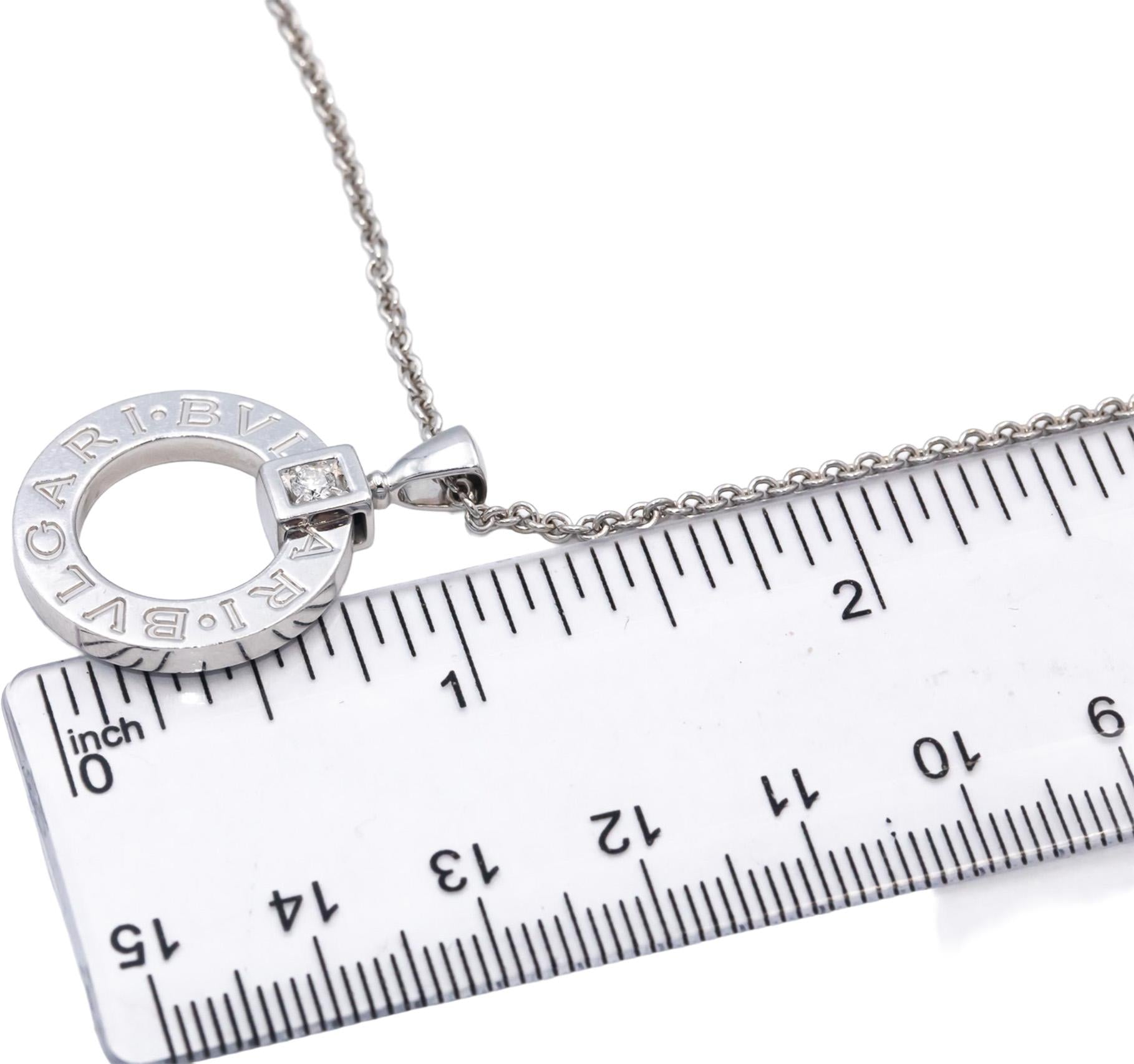 BVLGARI Round Diamond 18k White Gold Pendant Necklace w/ Box .07CT $6300 Retail