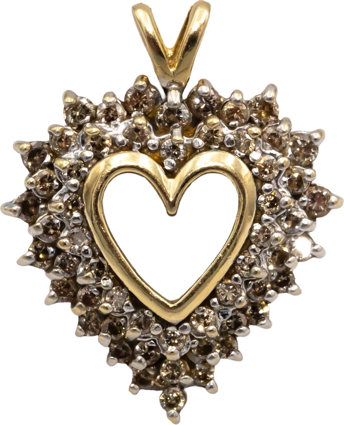 10k Yellow Gold Jewelry Round Diamond Cluster Heart Pendant 1.0CT