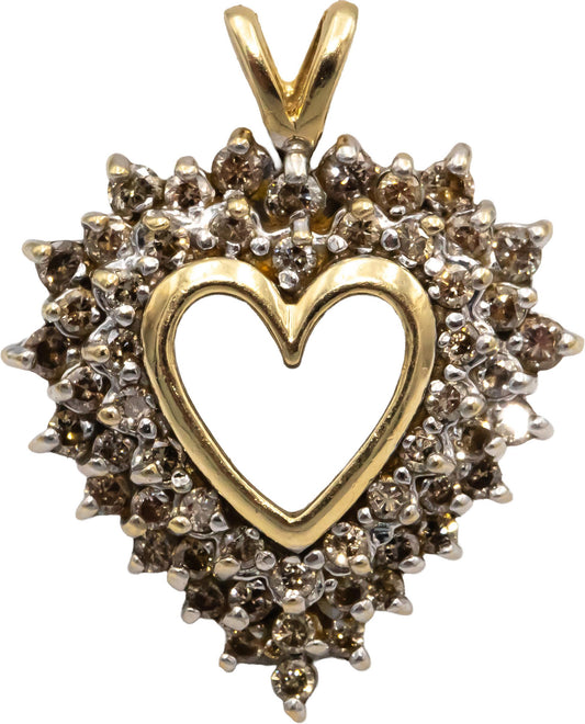 10k Yellow Gold Jewelry Round Diamond Cluster Heart Pendant 1.0CT