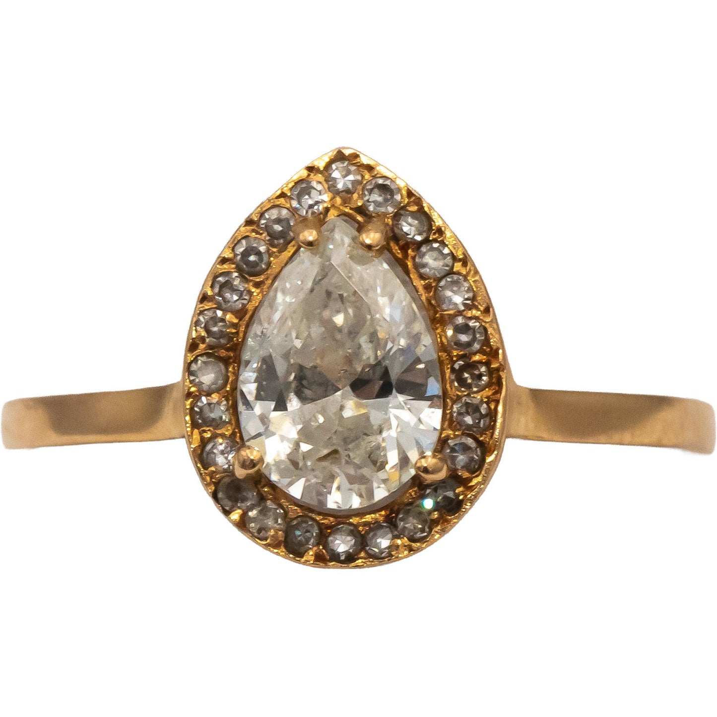14k Yellow Gold Pear & Round Diamond Halo Ring 1.35CT w/ 1.15CT Center Size 9.25