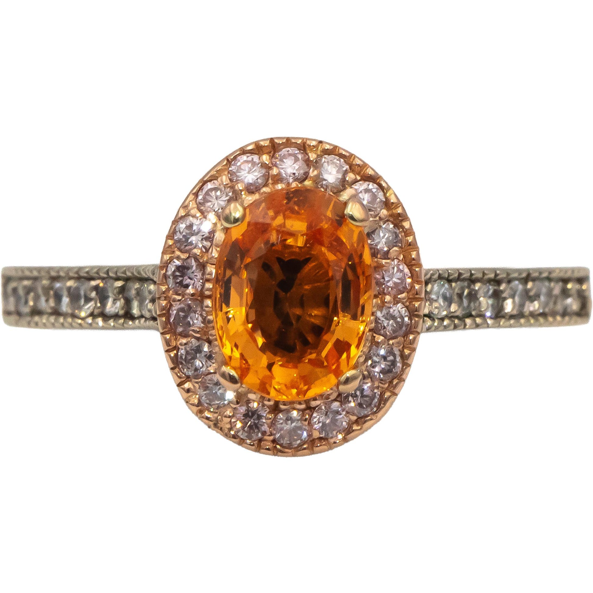 14k White & Rose Gold Orange Garnet & Diamond Halo Ring 2.32CT Size 9