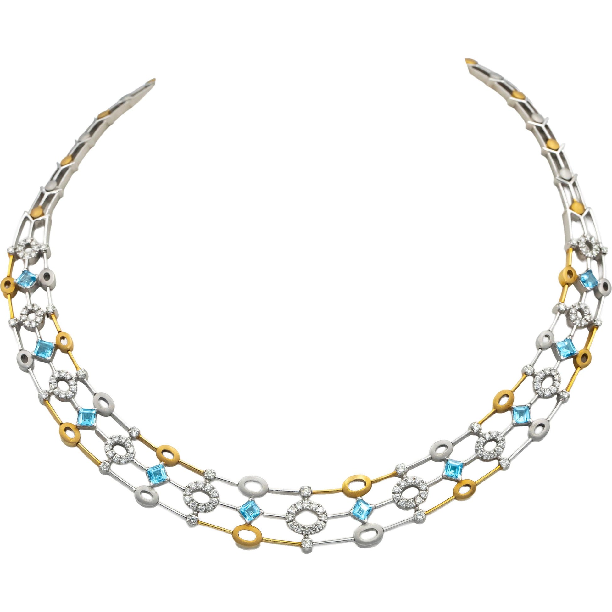 14k-18k White & Yellow Gold VS Diamond and Blue Topaz Formal Necklace 5.0CT