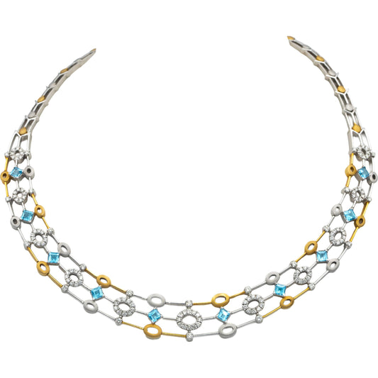 14k-18k White & Yellow Gold VS Diamond and Blue Topaz Formal Necklace 5.0CT
