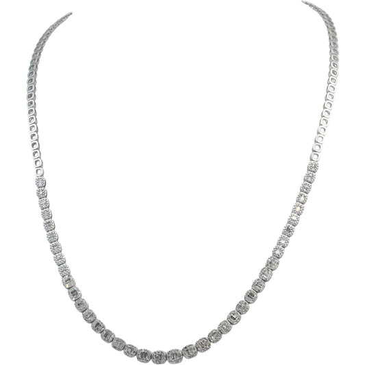 14k White Gold Round & Baguette Cut Diamond Necklace w/ Extender Link 1.50CT