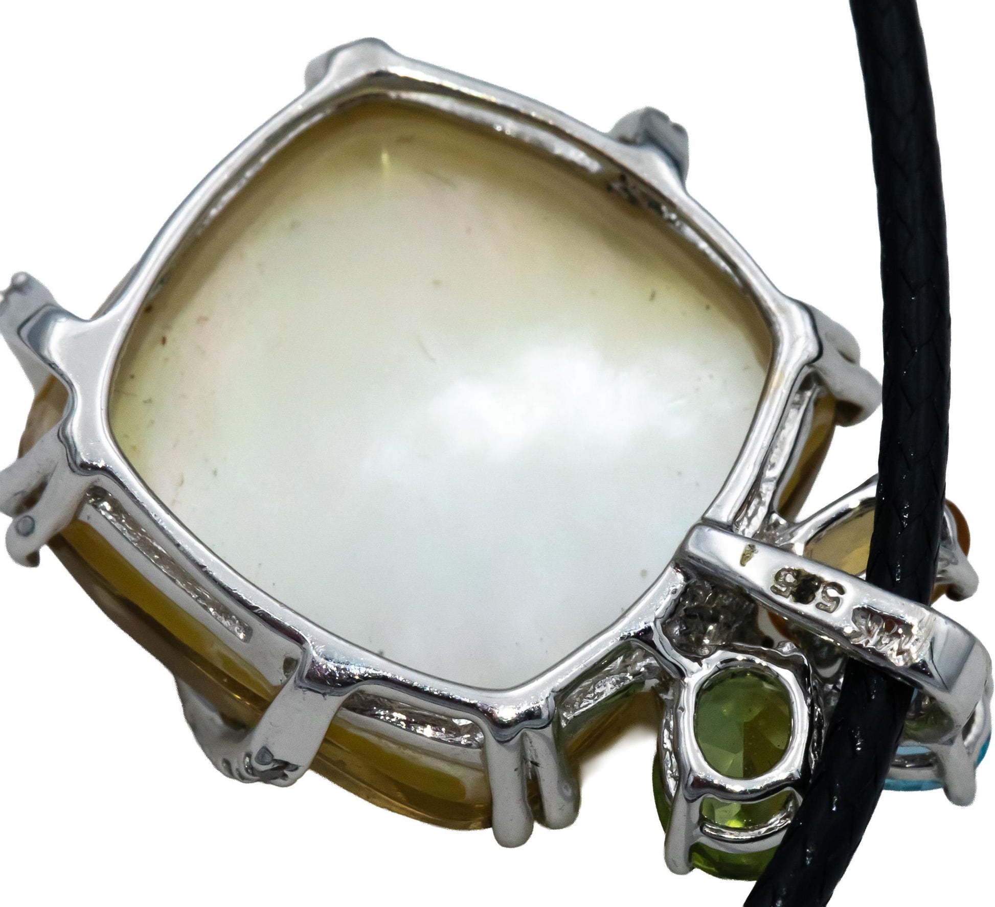 14k White Gold Diamond Citrine Aquamarine Peridot Pendant Necklace 0.10CT