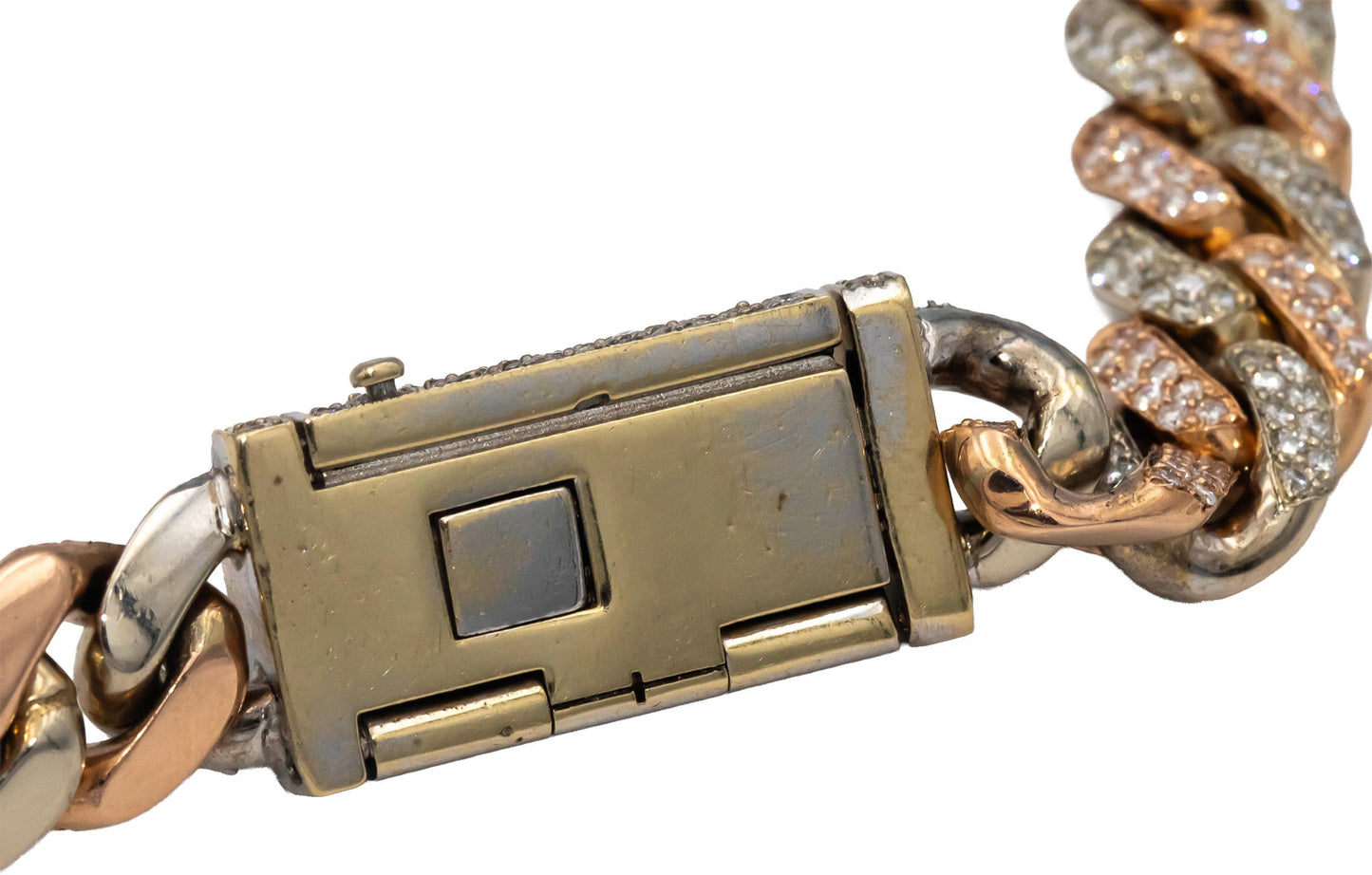 14k White & Rose Gold Round Diamond Iced Out Cuban Link Necklace 13.0CT