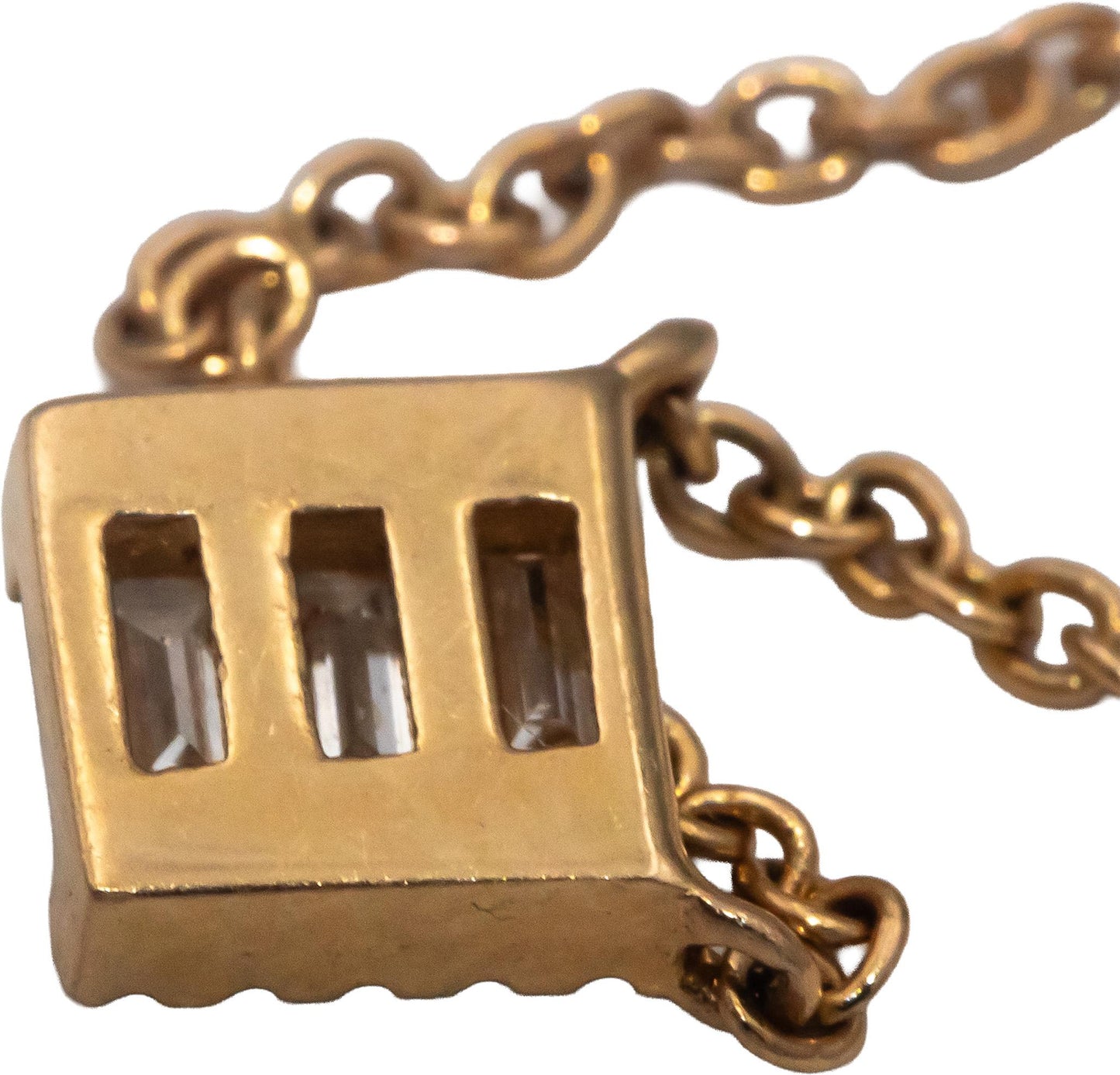 18k Rose Gold VS Baguette & Round Diamond Pendant Necklace Chain 0.20CT