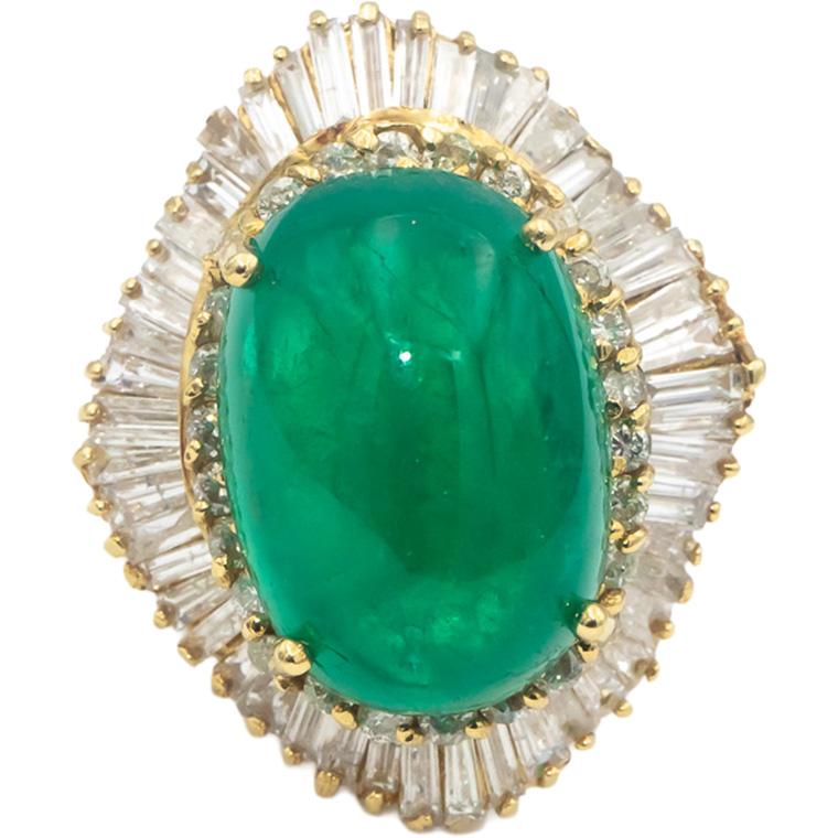 GIA Certified 18k Yellow Gold Colombian Emerald & Diamond Cocktail Ring 19.41CT