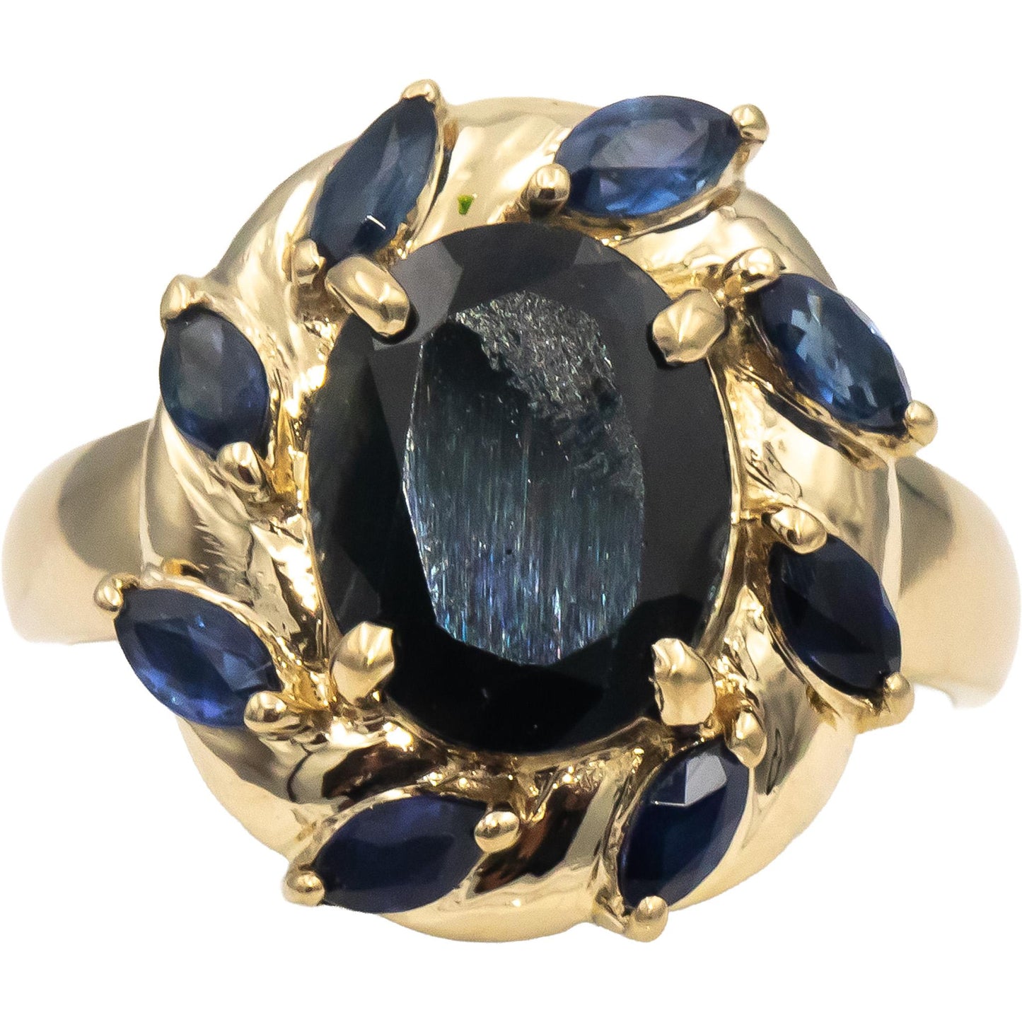 14k Yellow Gold Oval & Marquise Cut Sapphire Cocktail Ring 2.72CT Size 6.25