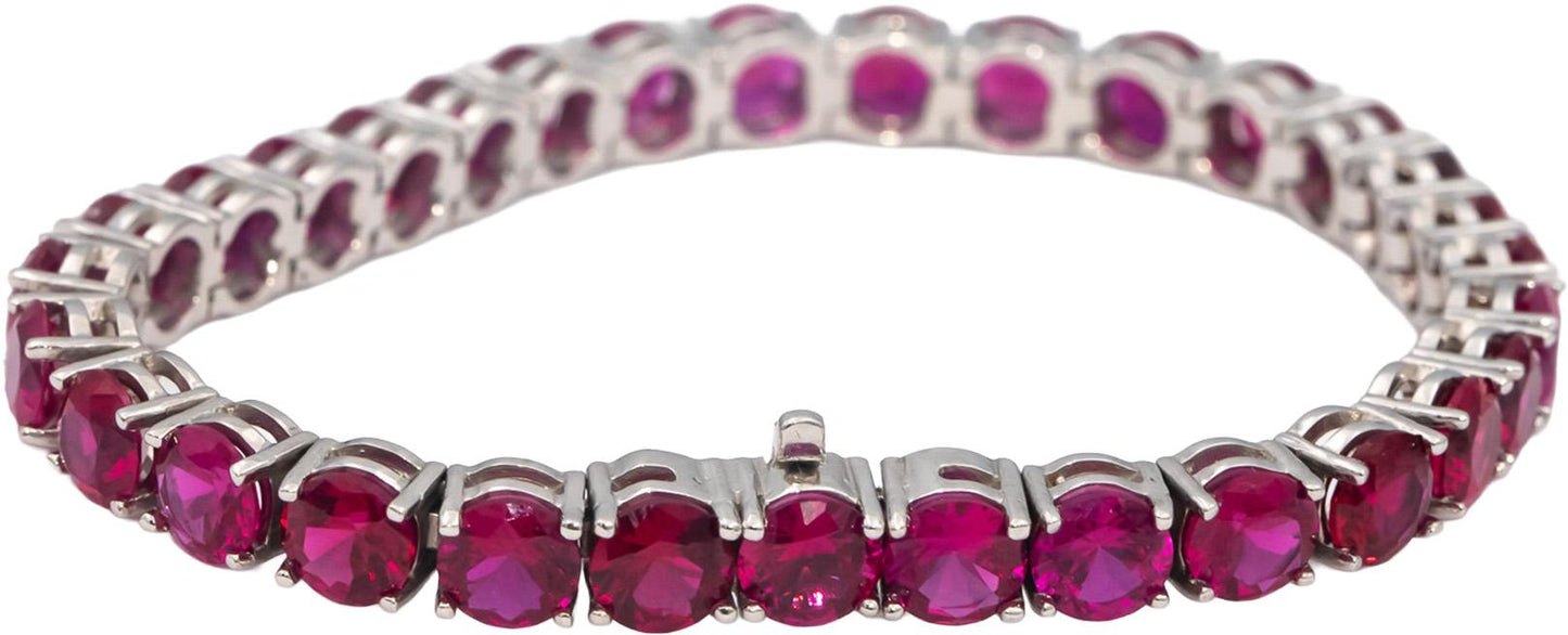 14k White Gold Oval Cut Synthetic Ruby Tennis Bracelet 31.0CTW