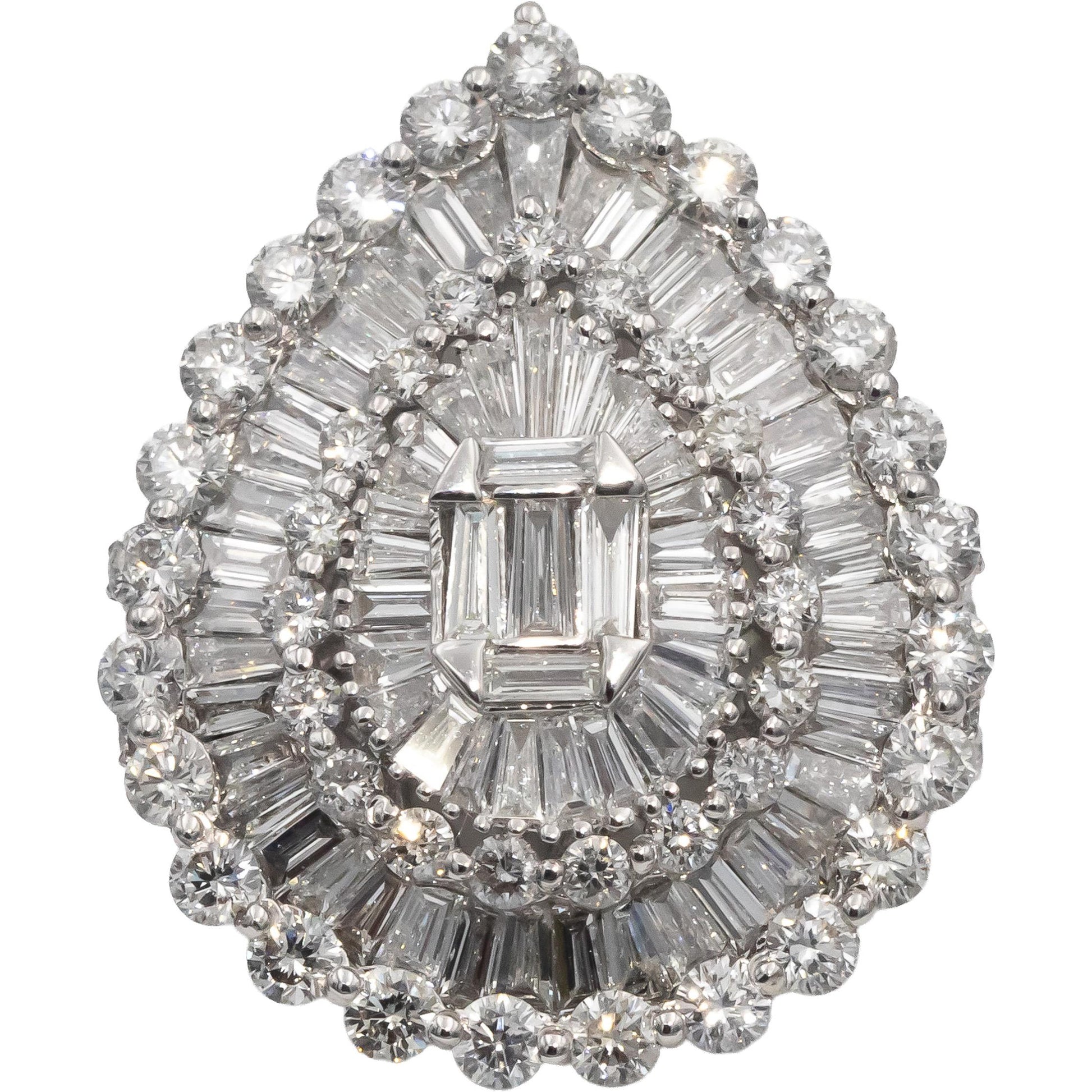 18k White Gold VS Round & Baguette Cut Cluster Cocktail Ring 4.0CTW Size 7.75