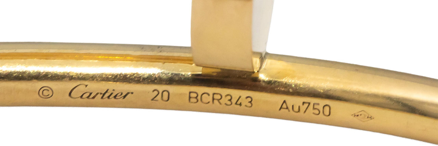 CARTIER 18k Gold Juste Un Clou Nail Bangle Bracelet Size 20 $8700 Retail