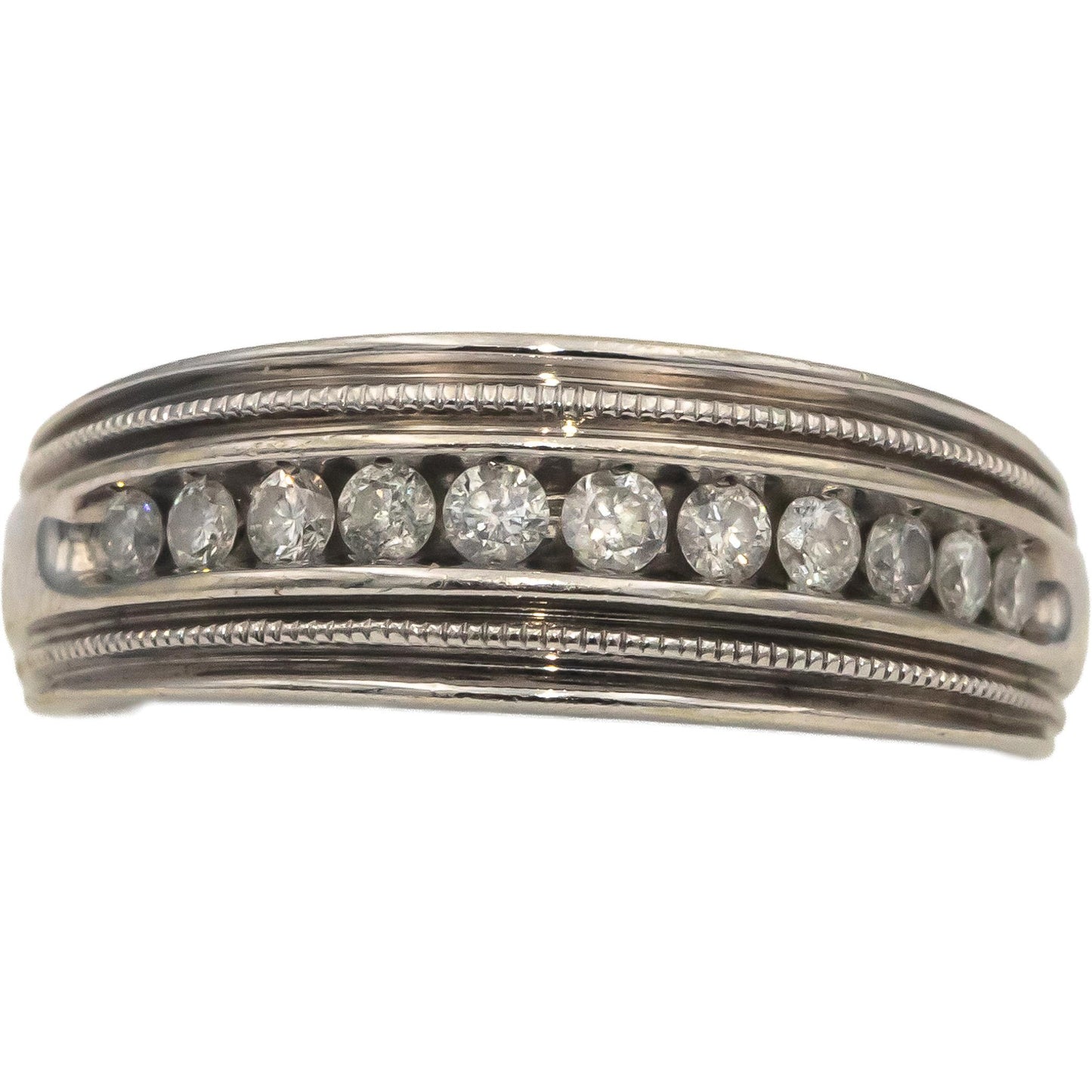 14k White Gold Round Channel Set Diamond Men's Band Ring 0.50CT Size 11