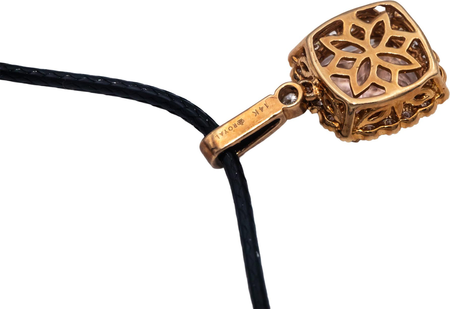 14k Rose Gold Cushion Cut Morganite & Round Diamond Pendant Necklace 2.85CT