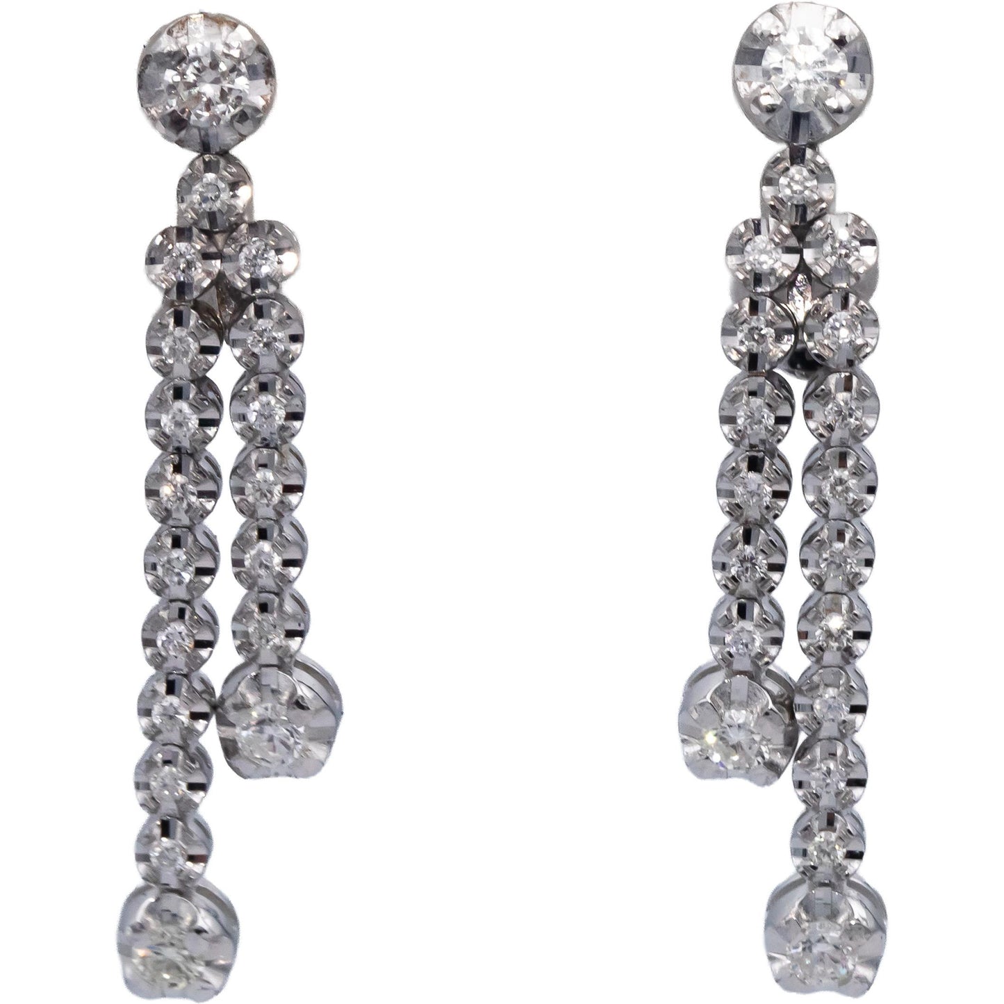 14k White Gold Round Diamond Drop Dangle Earrings 1.20CT