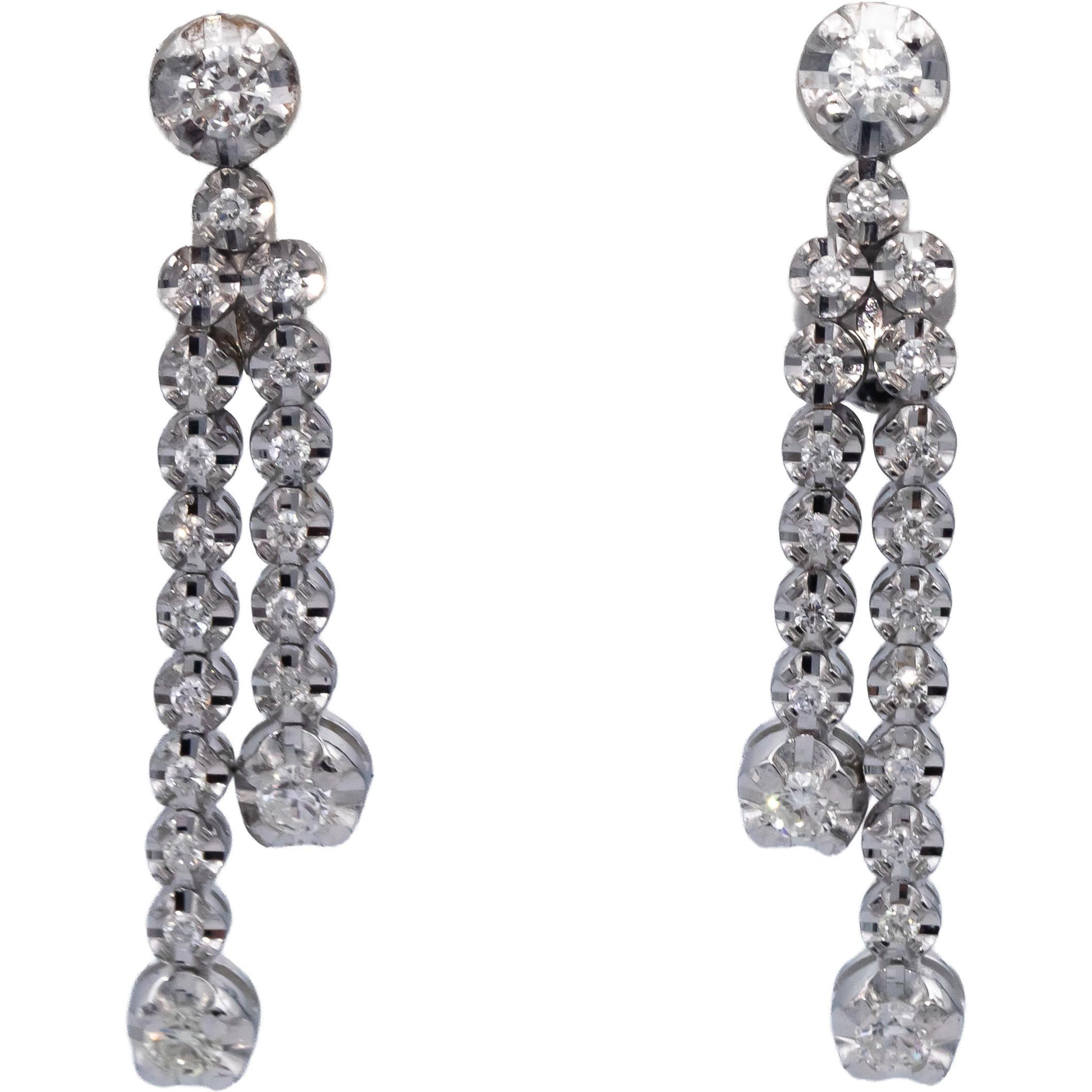14k White Gold Round Diamond Drop Dangle Earrings 1.20CT