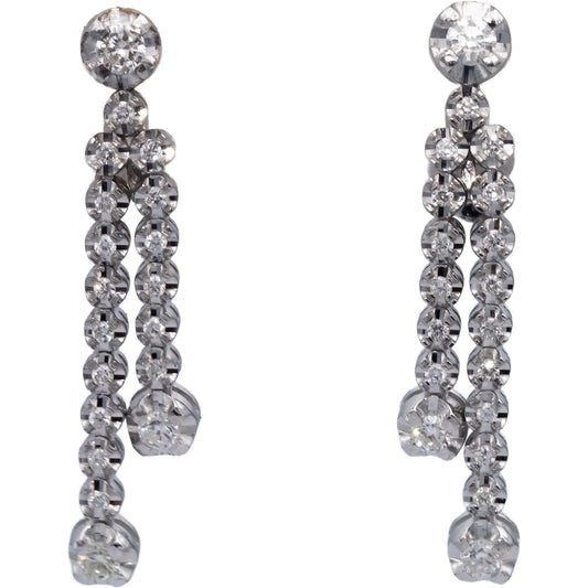 14k White Gold Round Diamond Drop Dangle Earrings 1.20CT
