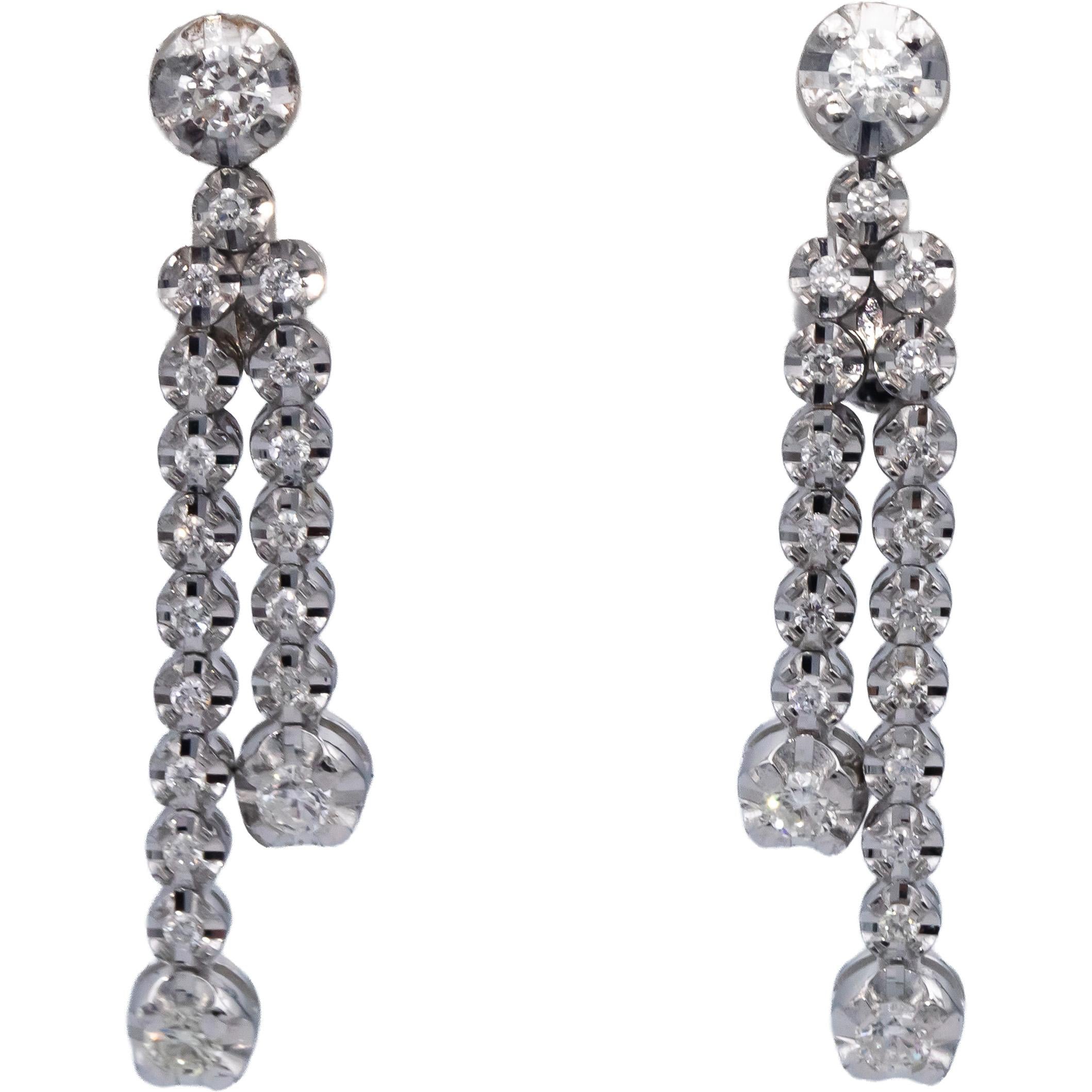 14k White Gold Round Diamond Drop Dangle Earrings 1.20CT