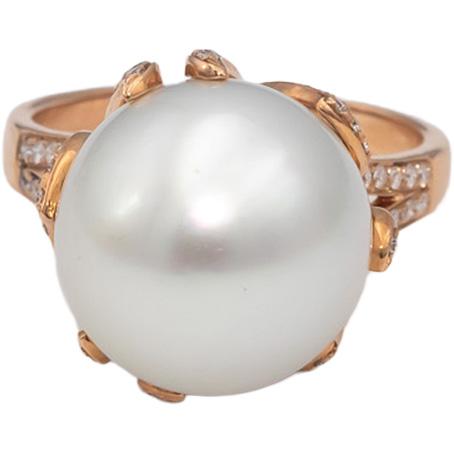 14k Rose Gold 14mm South Sea Pearl & VS Round Diamond Ring 0.60CT Size 8.5